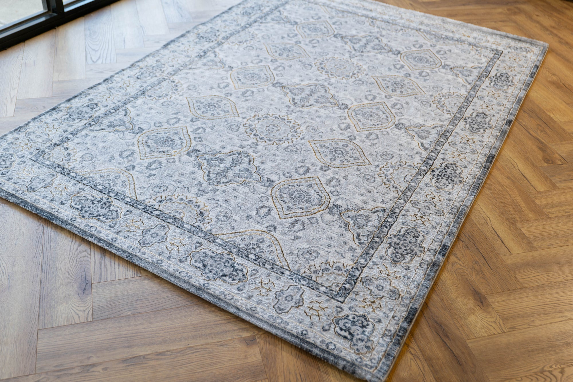 Grey Ivory gold Lazer traditional pannel Rug