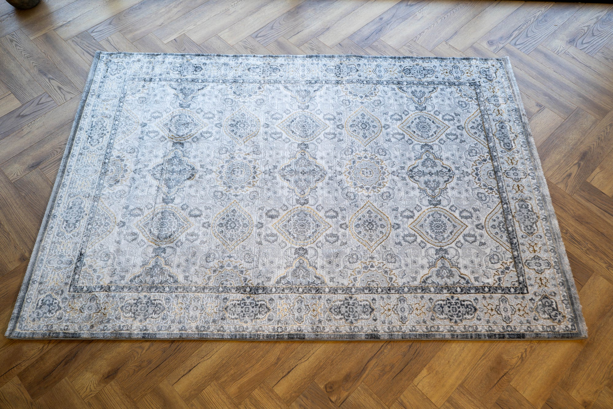 Grey Ivory gold Lazer traditional pannel Rug