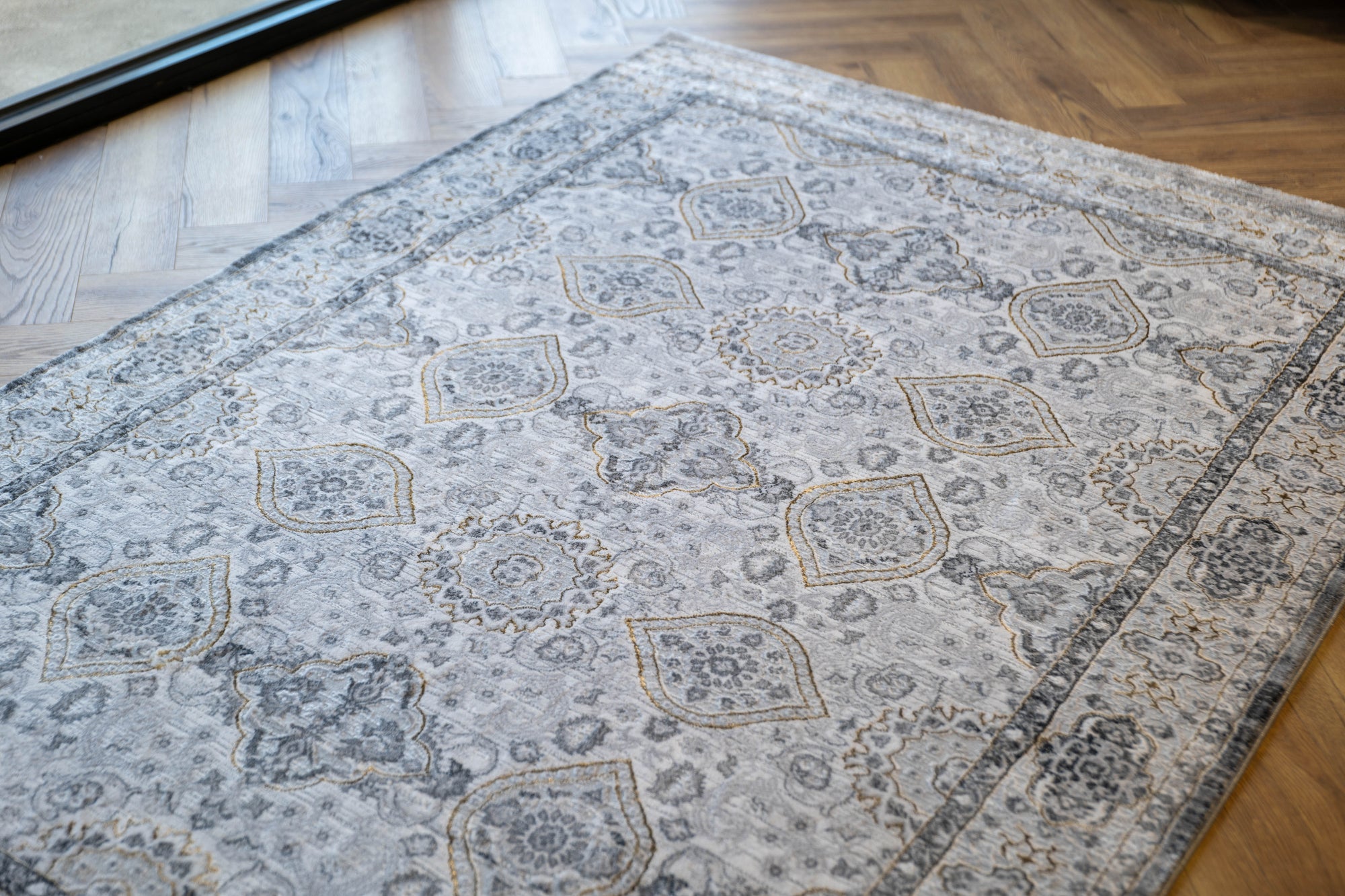 Grey Ivory gold Lazer traditional pannel Rug