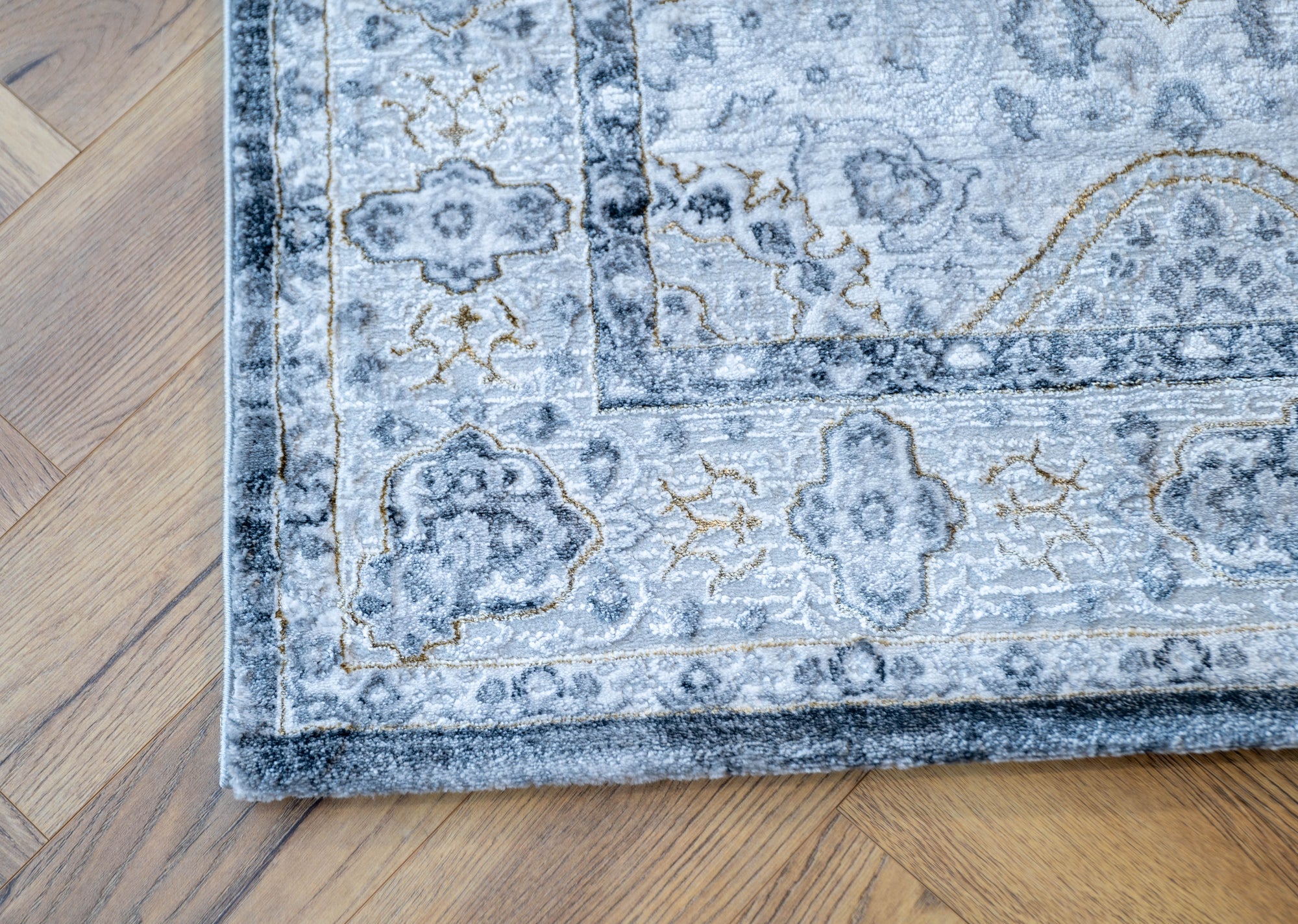 Grey Ivory gold Lazer traditional pannel Rug