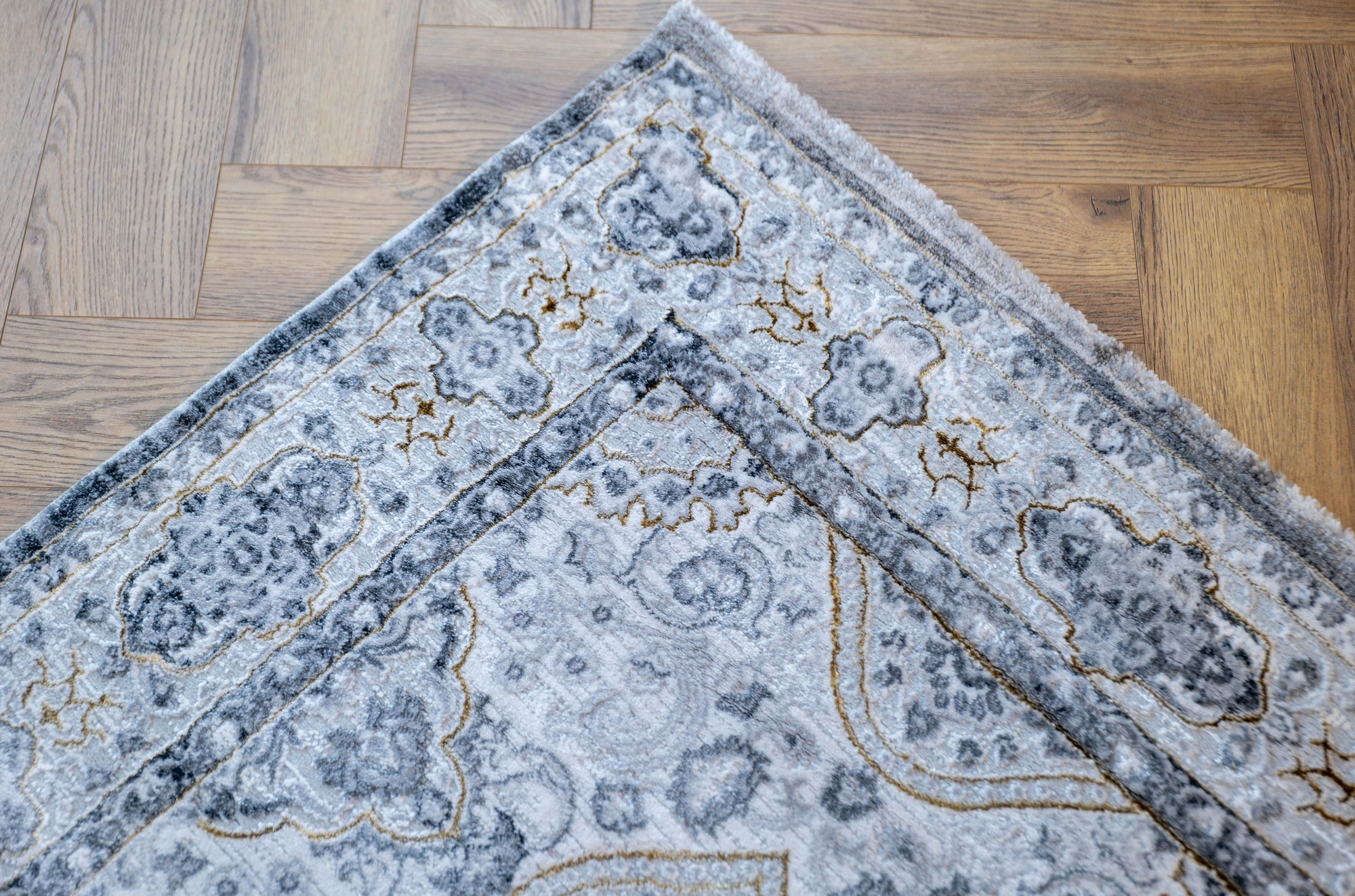 Grey Ivory gold Lazer traditional pannel Rug