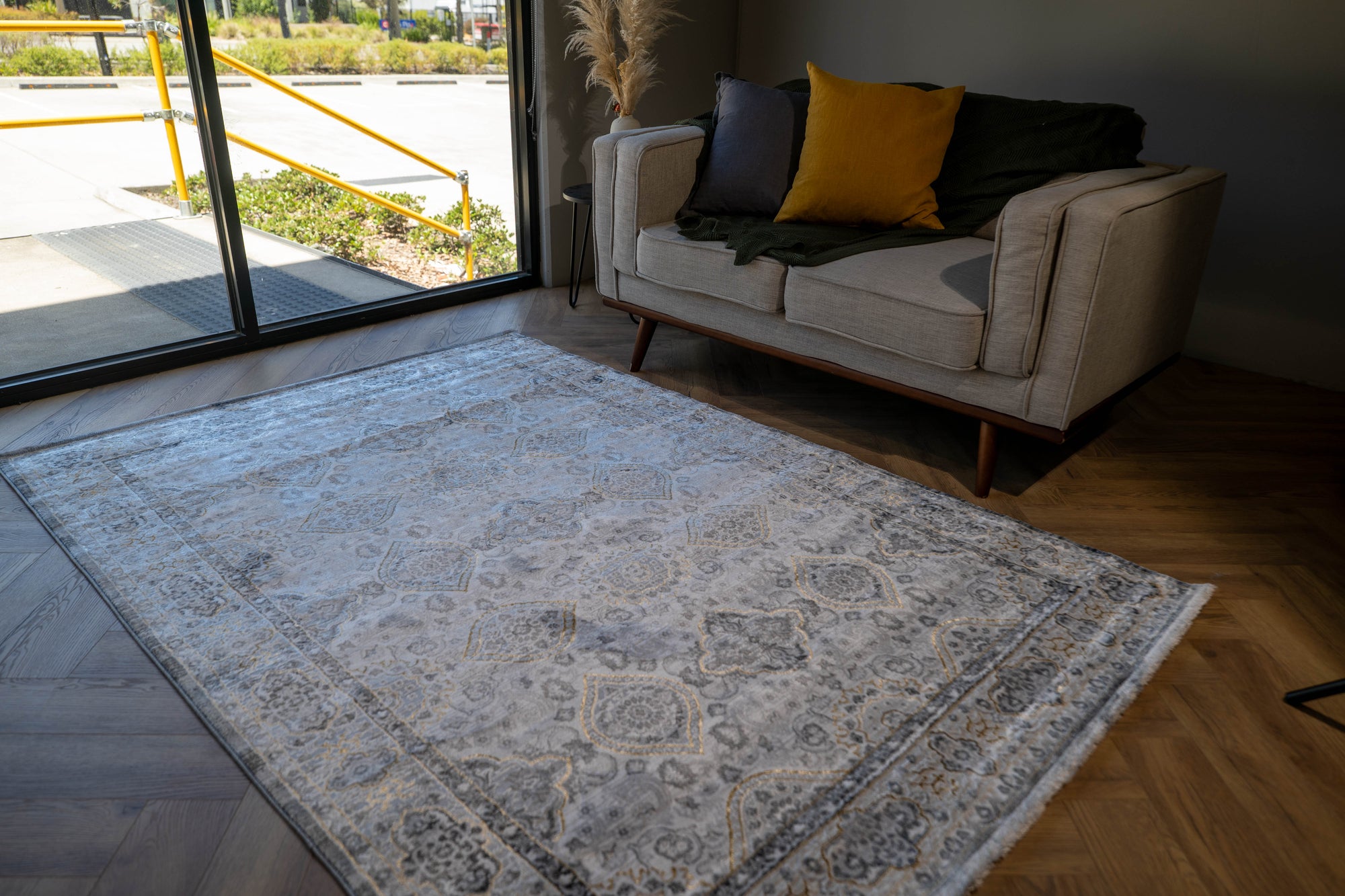 Grey Ivory gold Lazer traditional pannel Rug