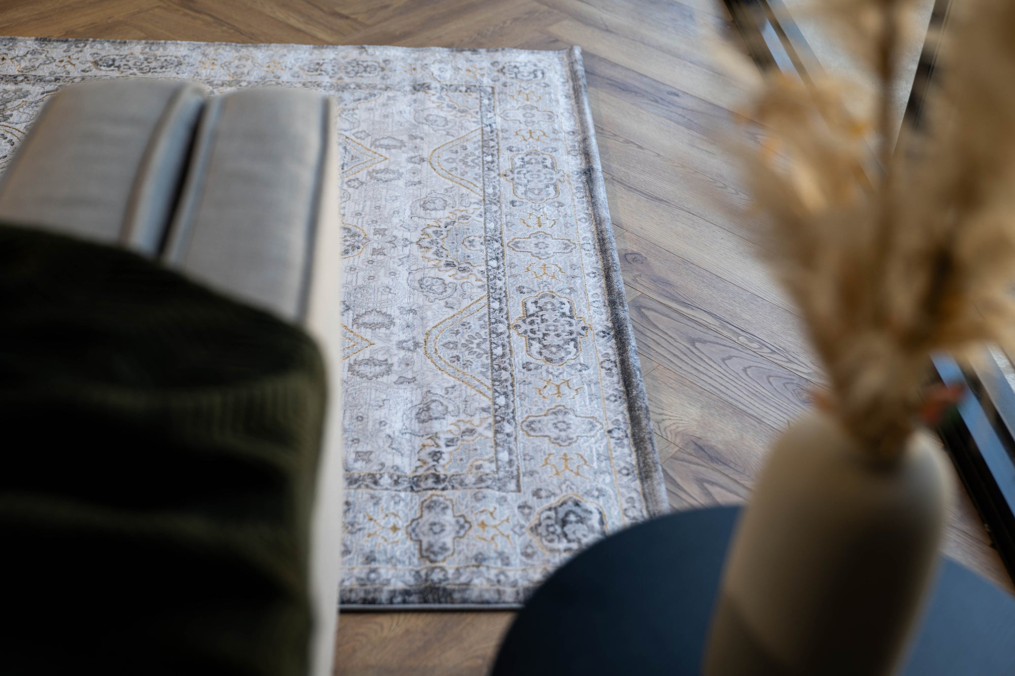 Grey Ivory gold Lazer traditional pannel Rug