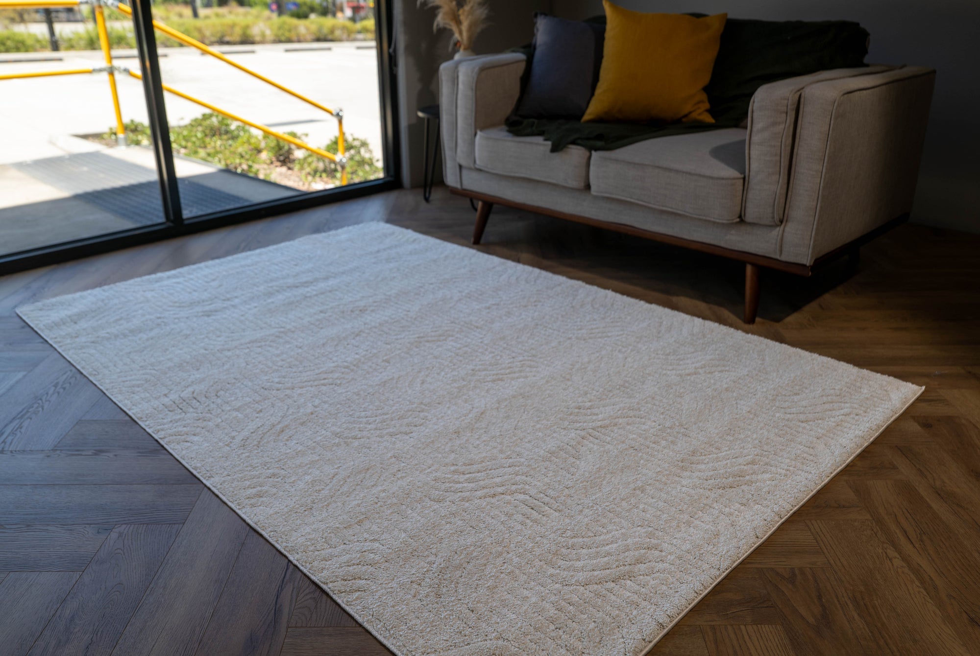 Moopy Cream textured lines modern rug