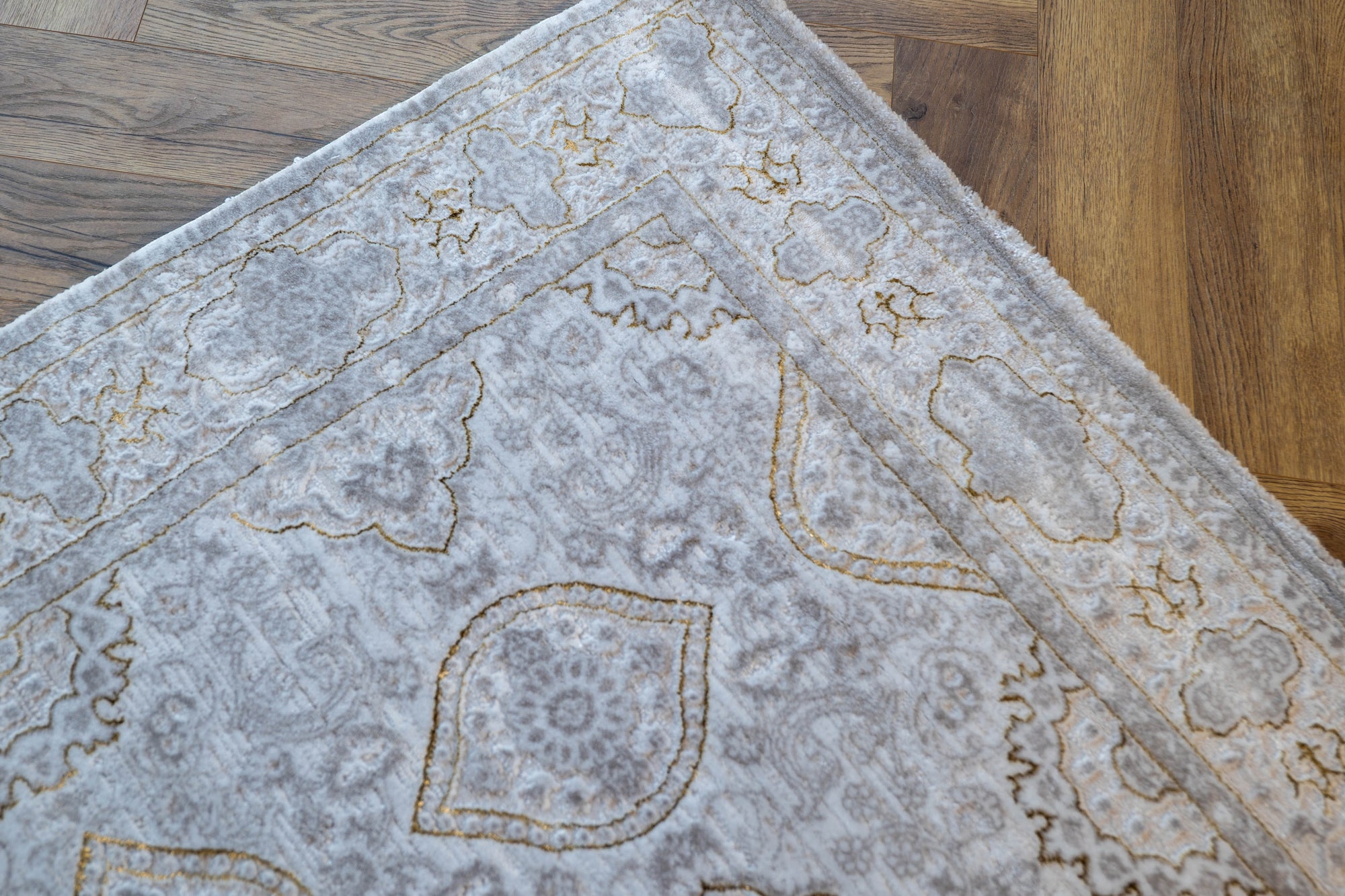 light Grey Ivory gold Lazer traditional pannel Rug
