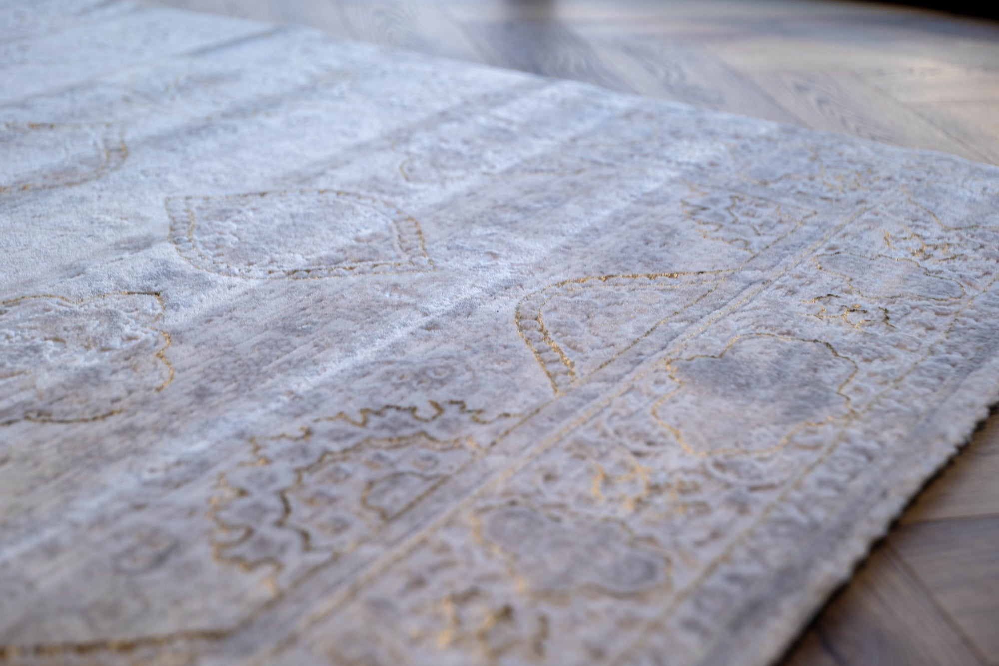 light Grey Ivory gold Lazer traditional pannel Rug