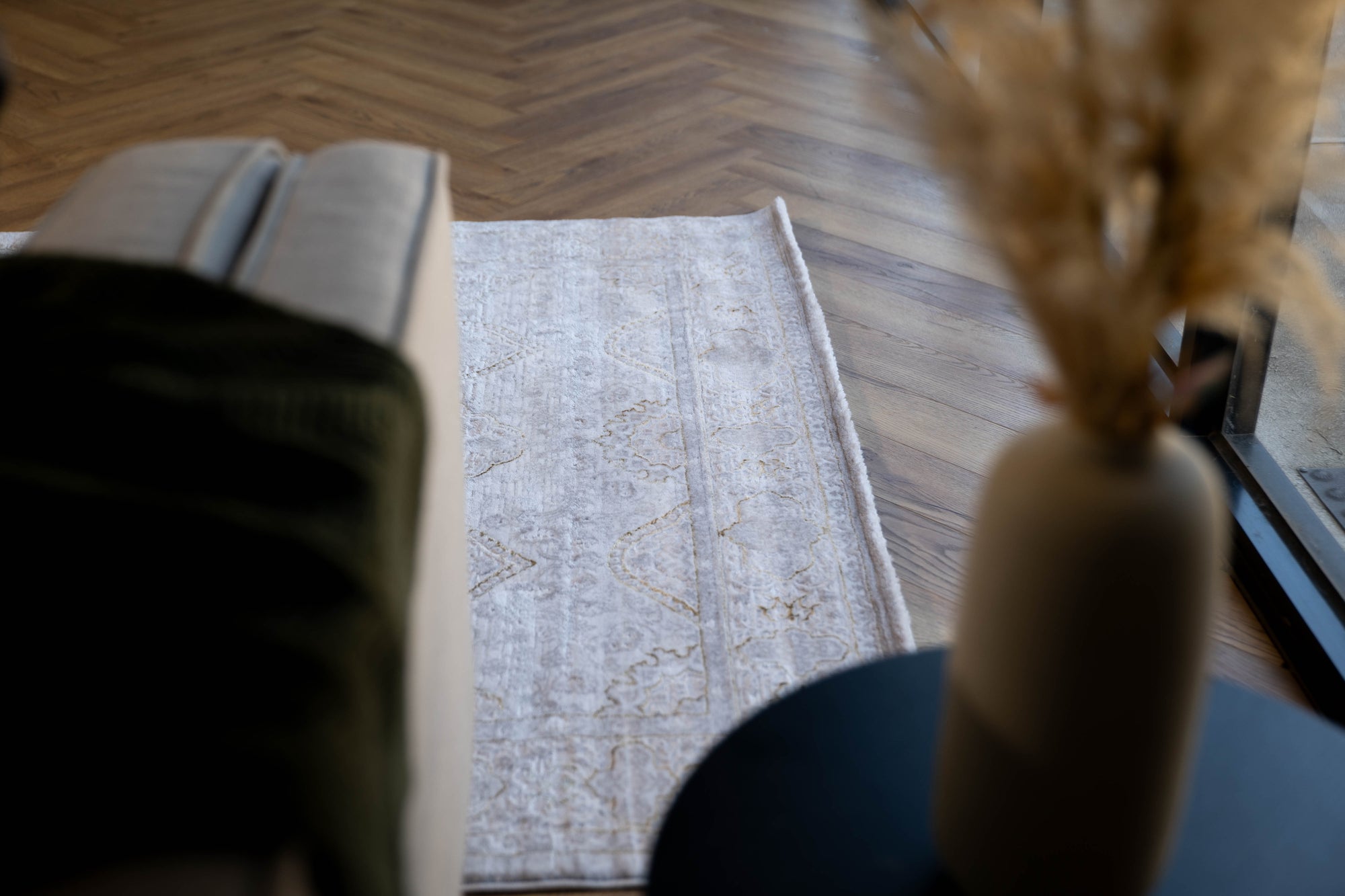 light Grey Ivory gold Lazer traditional pannel Rug