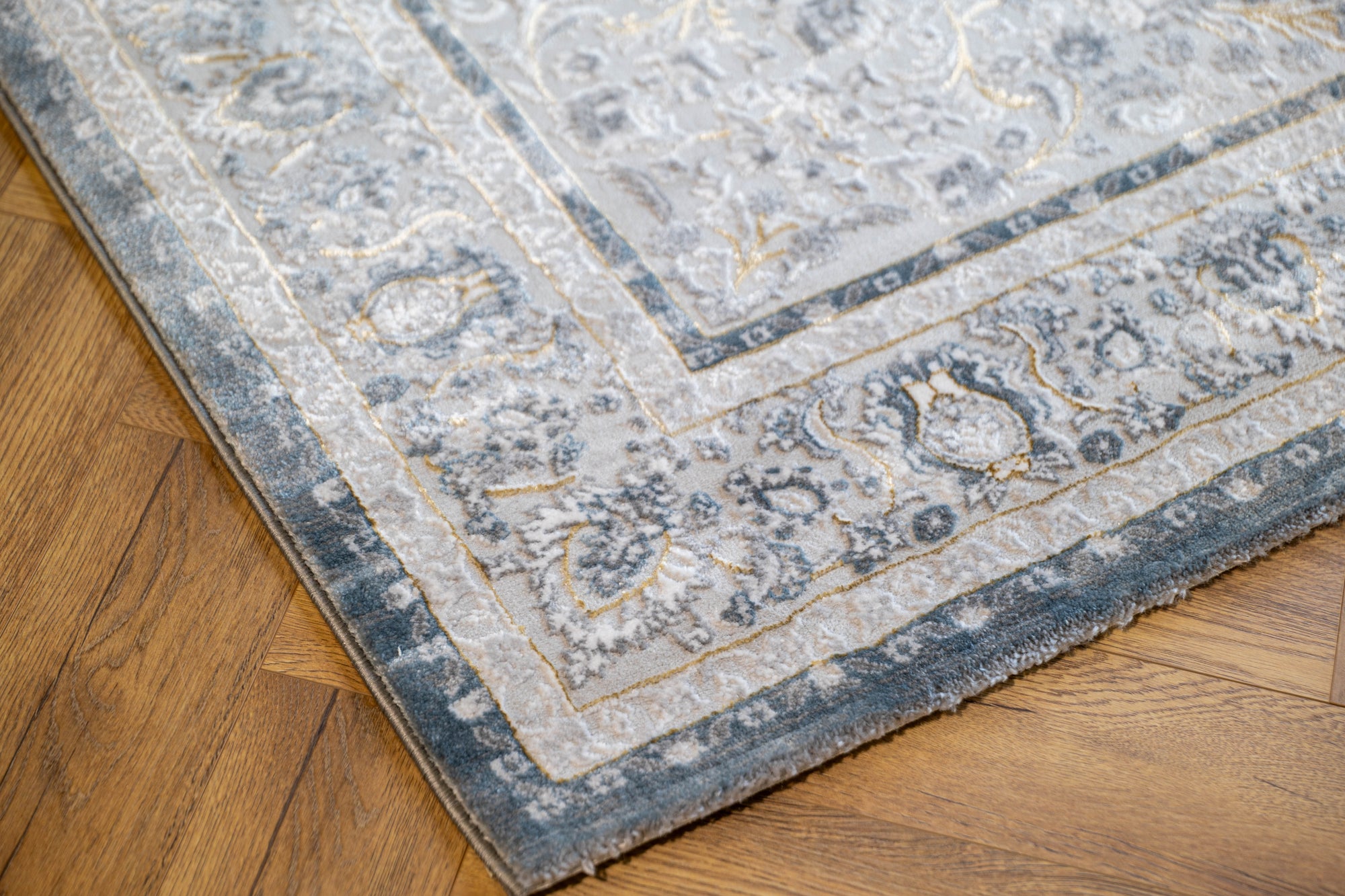 Grey Ivory blue Lazer Medallion Rug