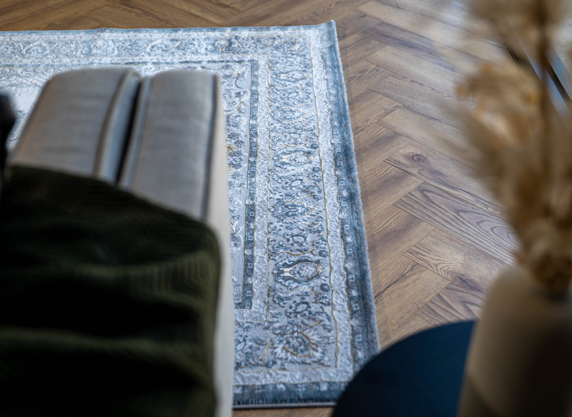 Grey Ivory blue Lazer Medallion Rug