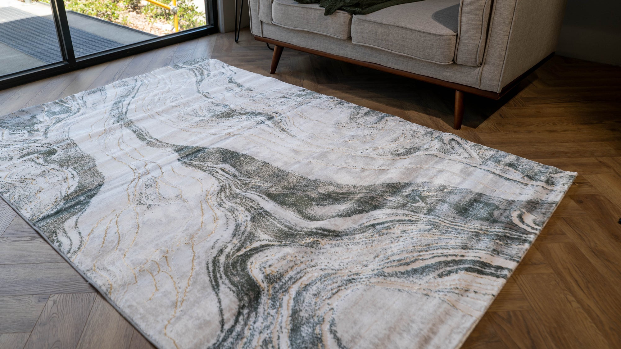Grey Green Lazer Modern washed out Rug