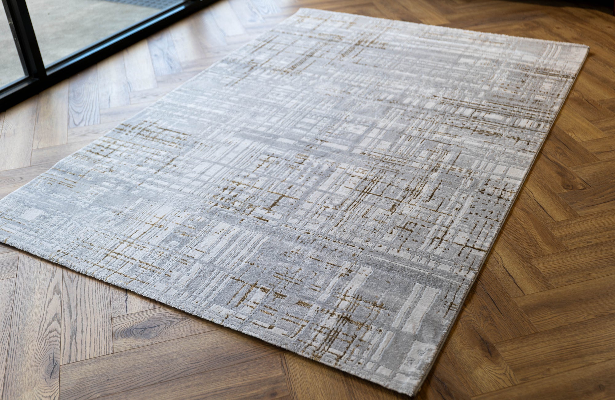 grey gold Lazer Modern Abstract lines Rug