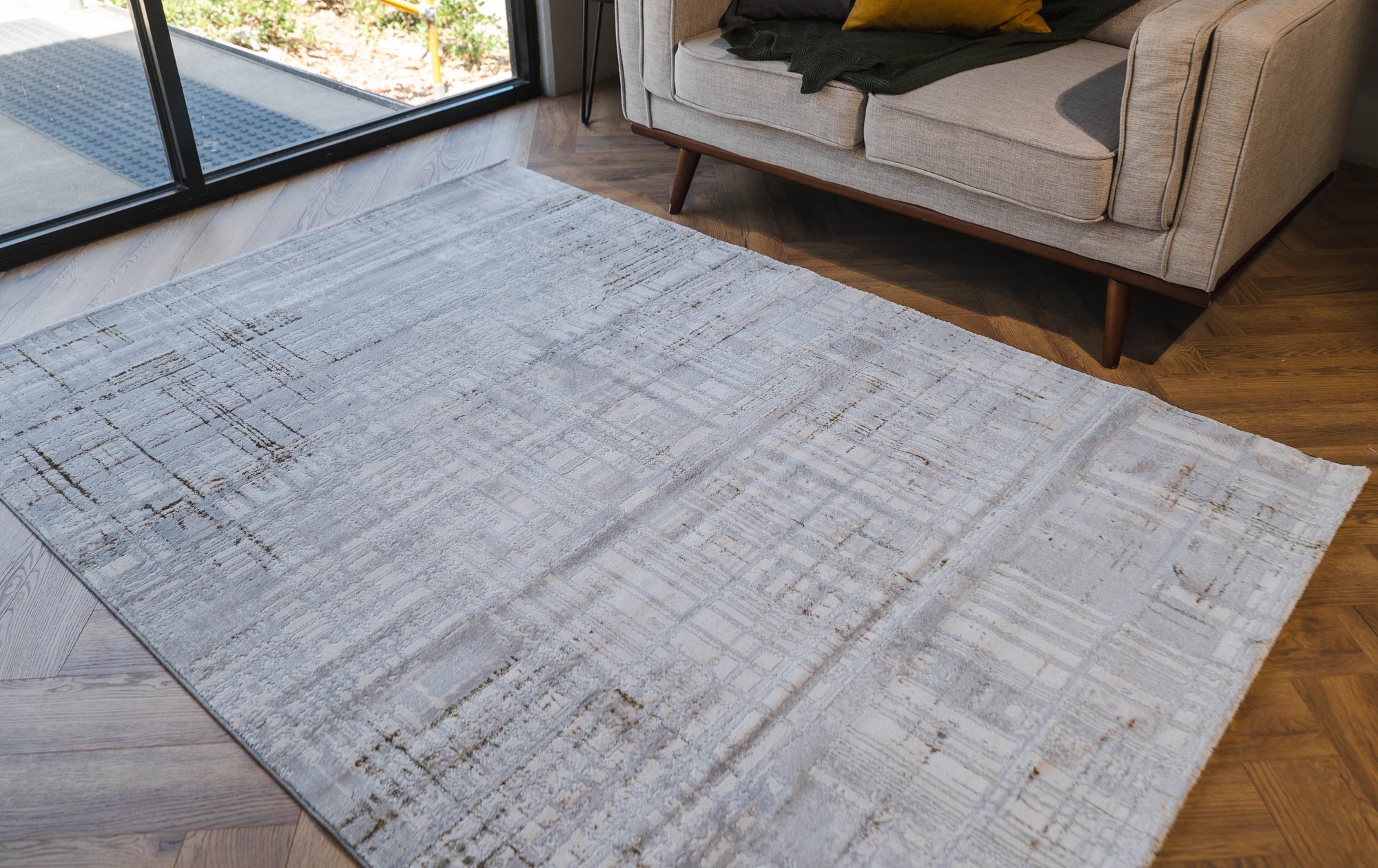 grey gold Lazer Modern Abstract lines Rug