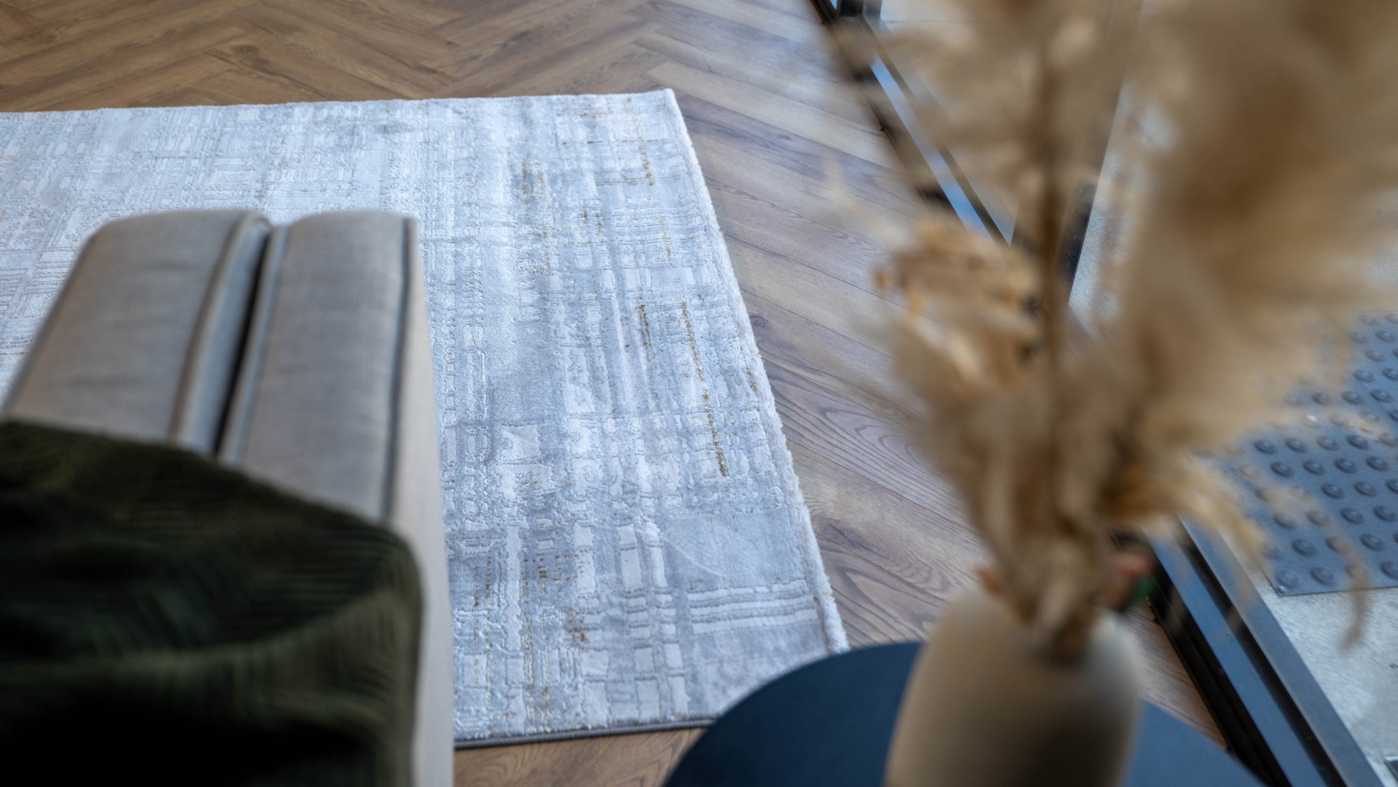 grey gold Lazer Modern Abstract lines Rug