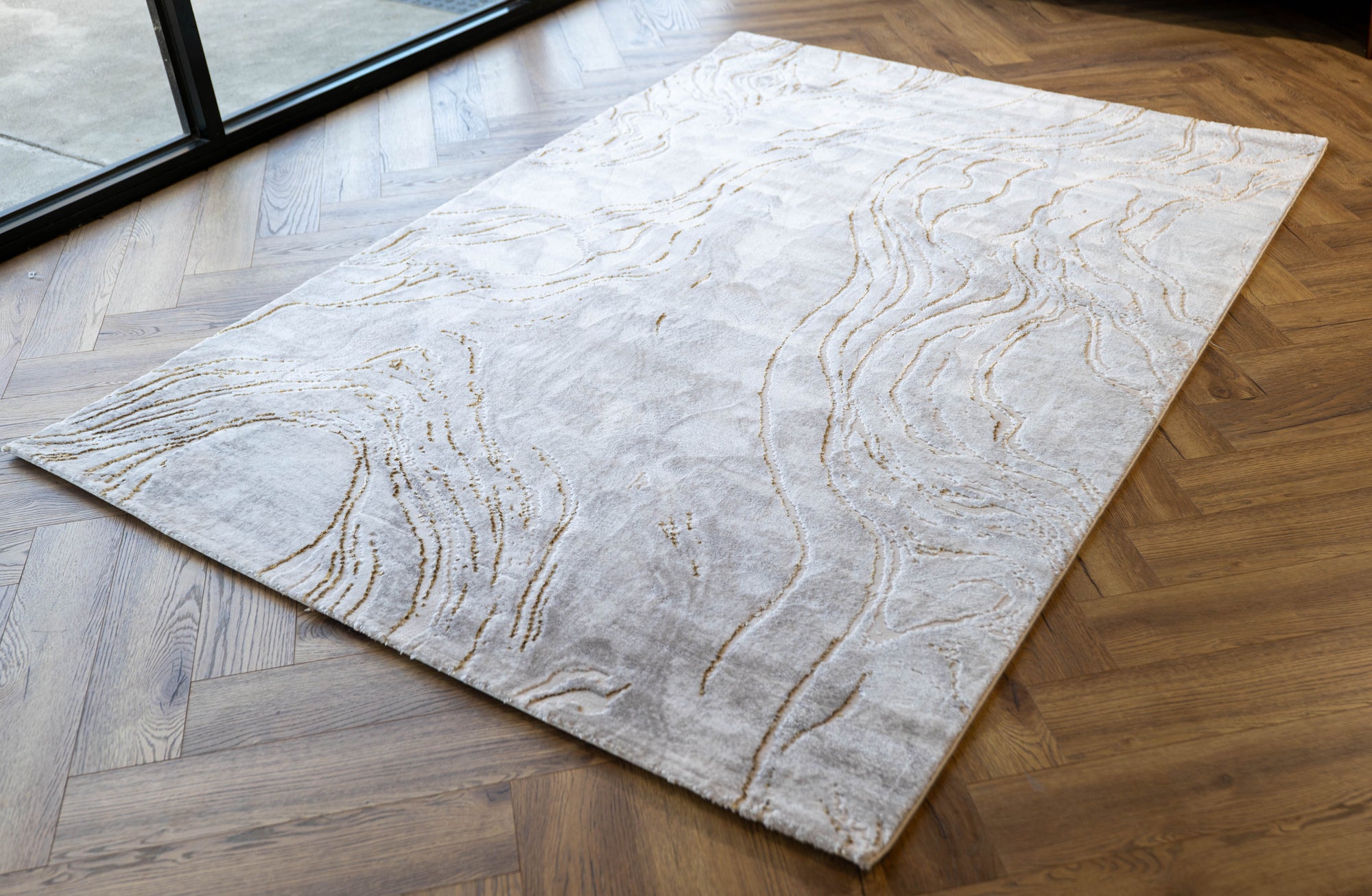 Cream gold Lazer Modern washed out Rug