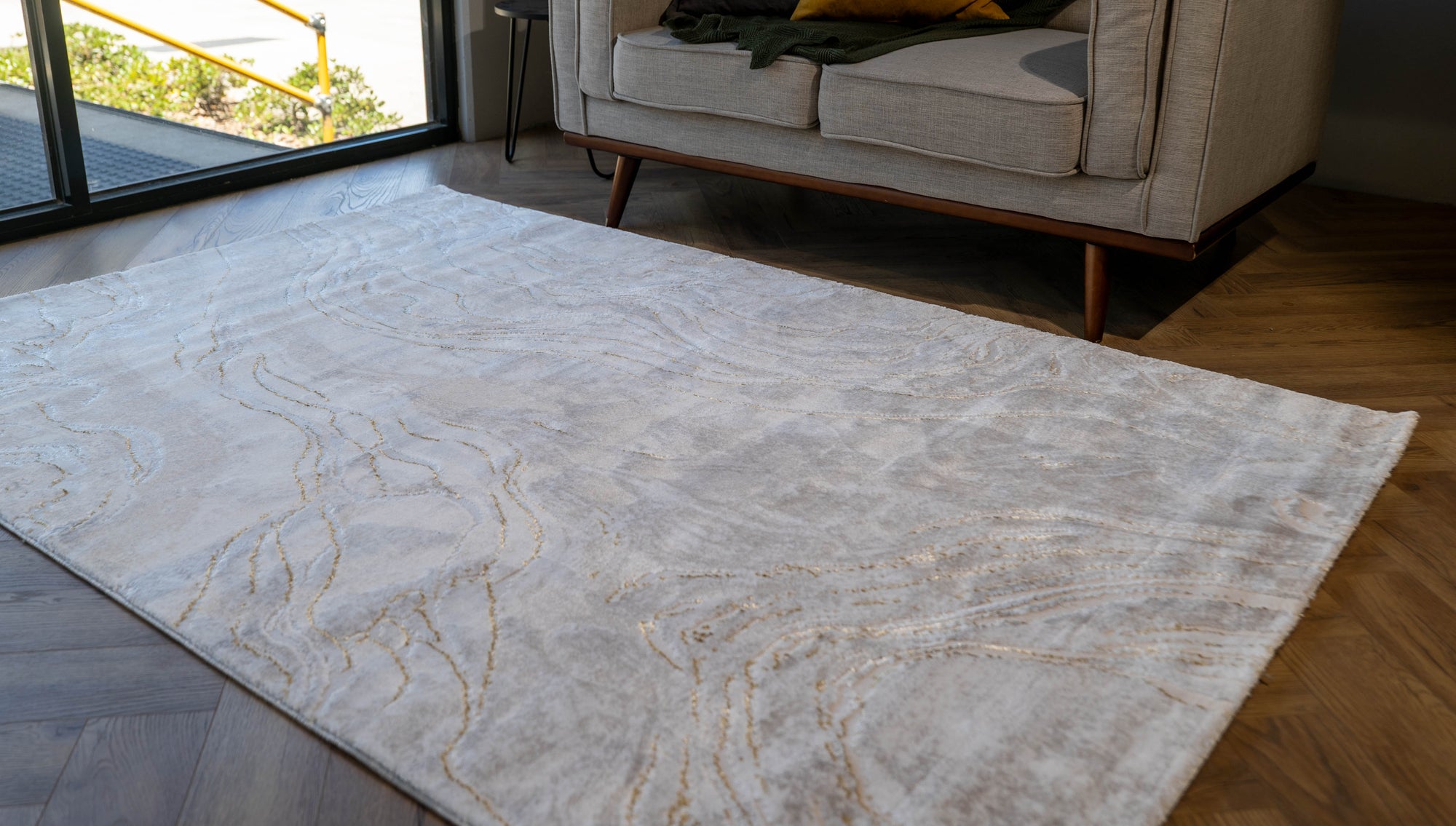 Cream gold Lazer Modern washed out Rug