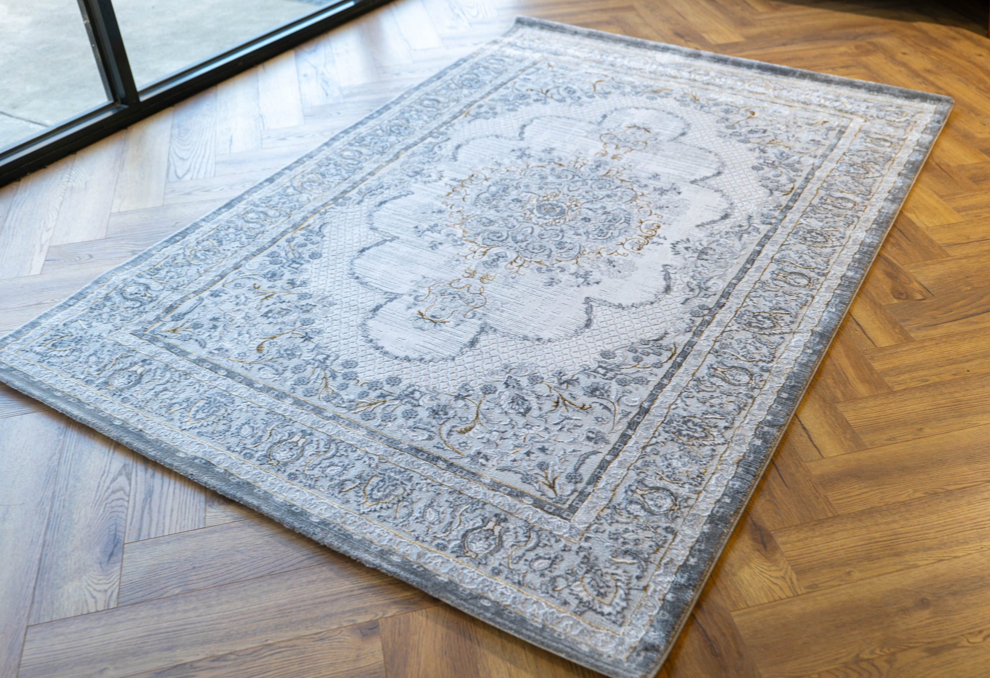Grey Ivory Lazer Medallion Rug