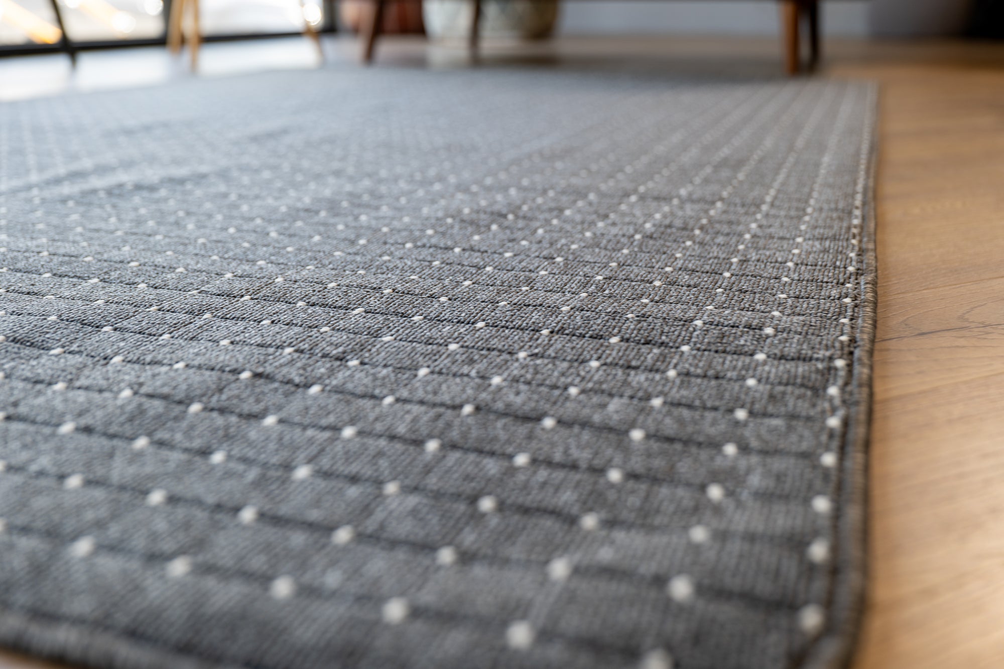 Nikotex Grey charcoal  Weave flatweave white dots rug