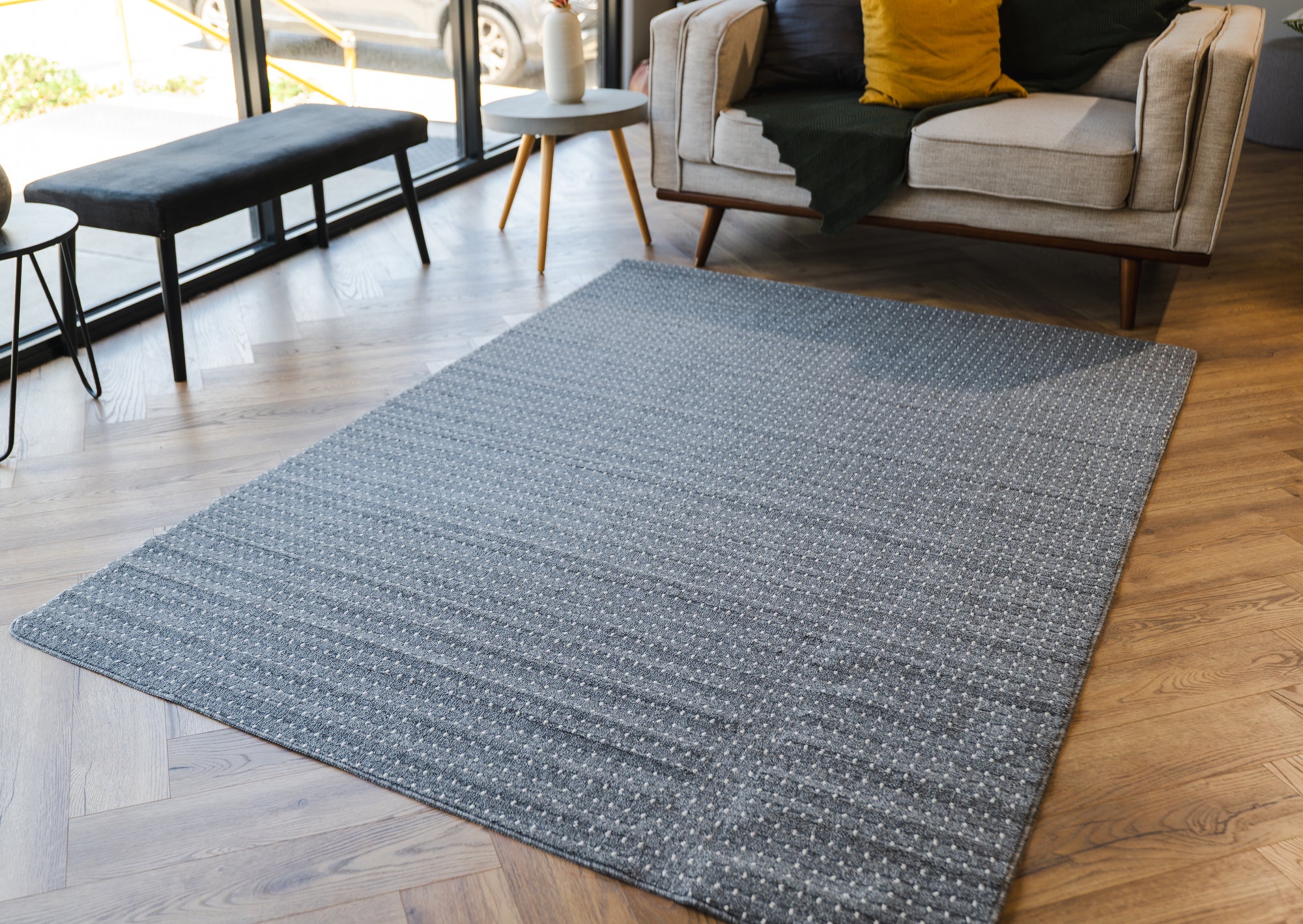 Nikotex Grey charcoal  Weave flatweave white dots rug
