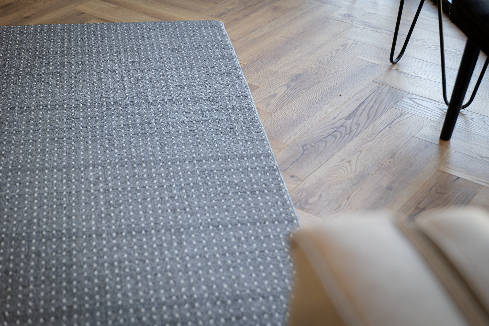Nikotex Grey charcoal  Weave flatweave white dots rug