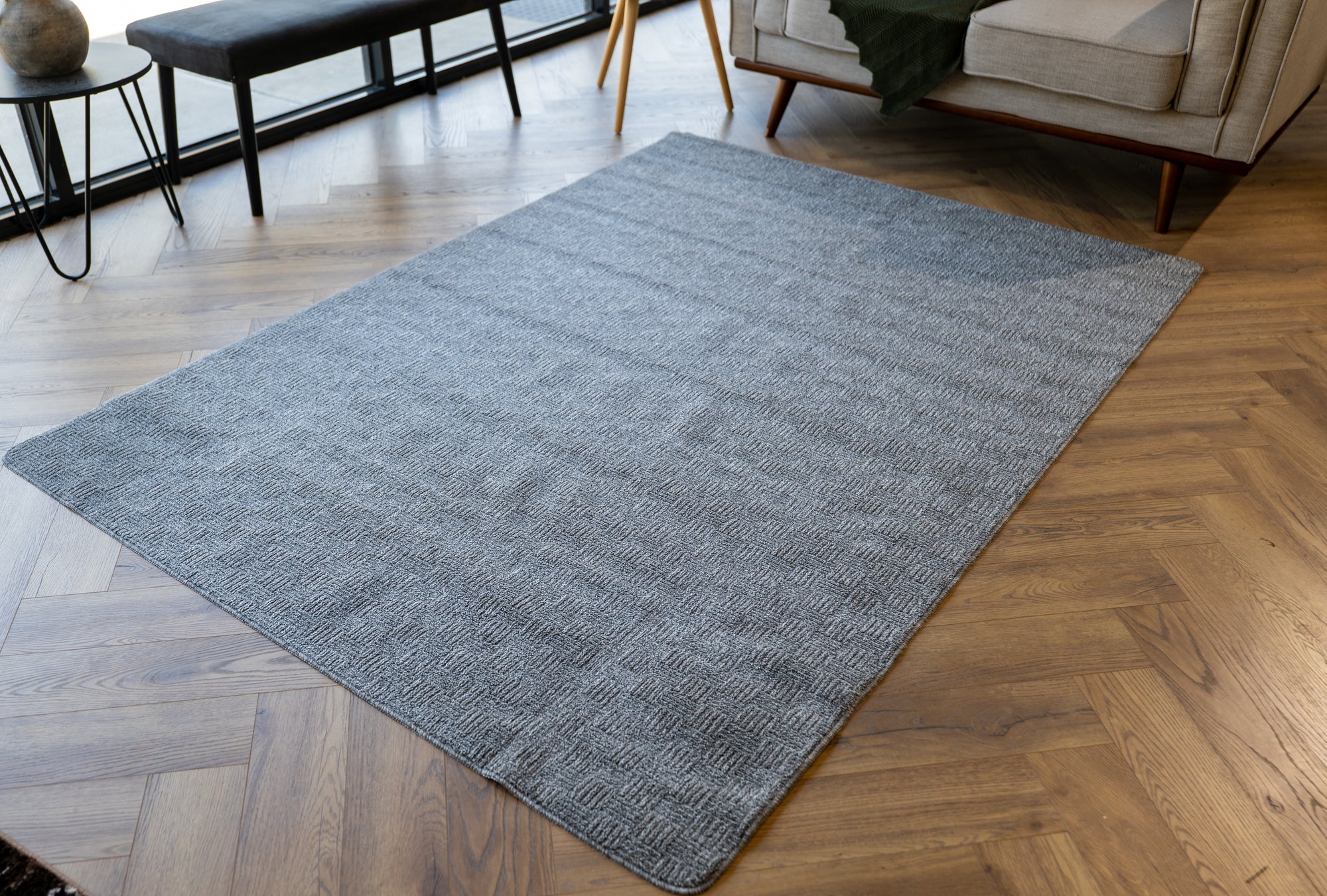 Callavi plain squares Weave flatweave Silver rug