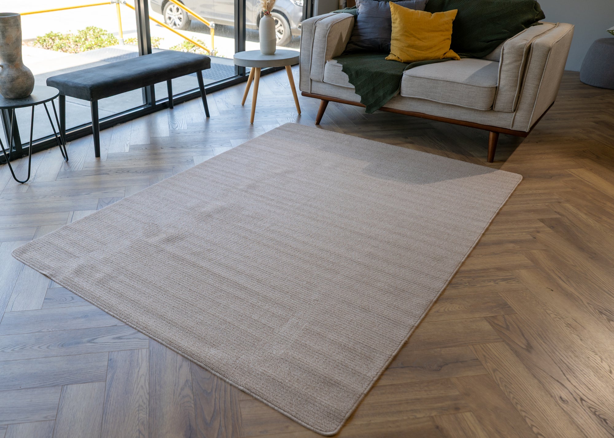 Callavi plain lines flatweave cream rug
