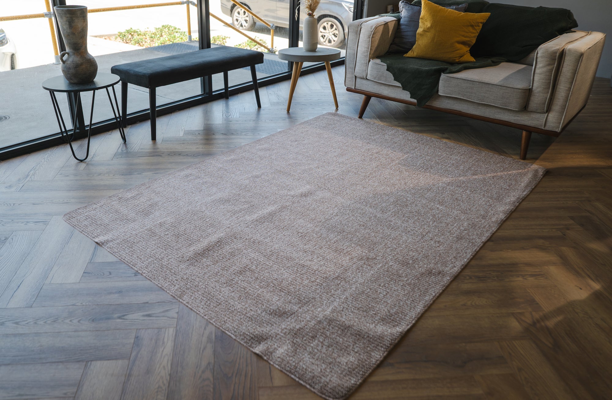 Callavi plain lines flatweave biege rug