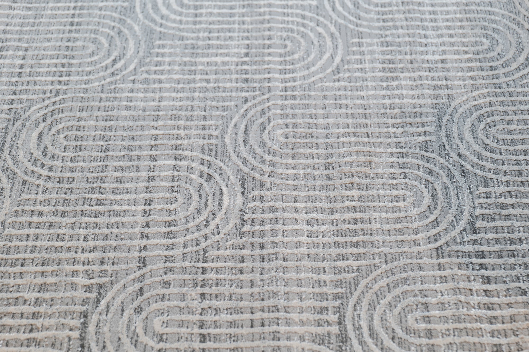 Deluxe modern arched grey beige floor rug