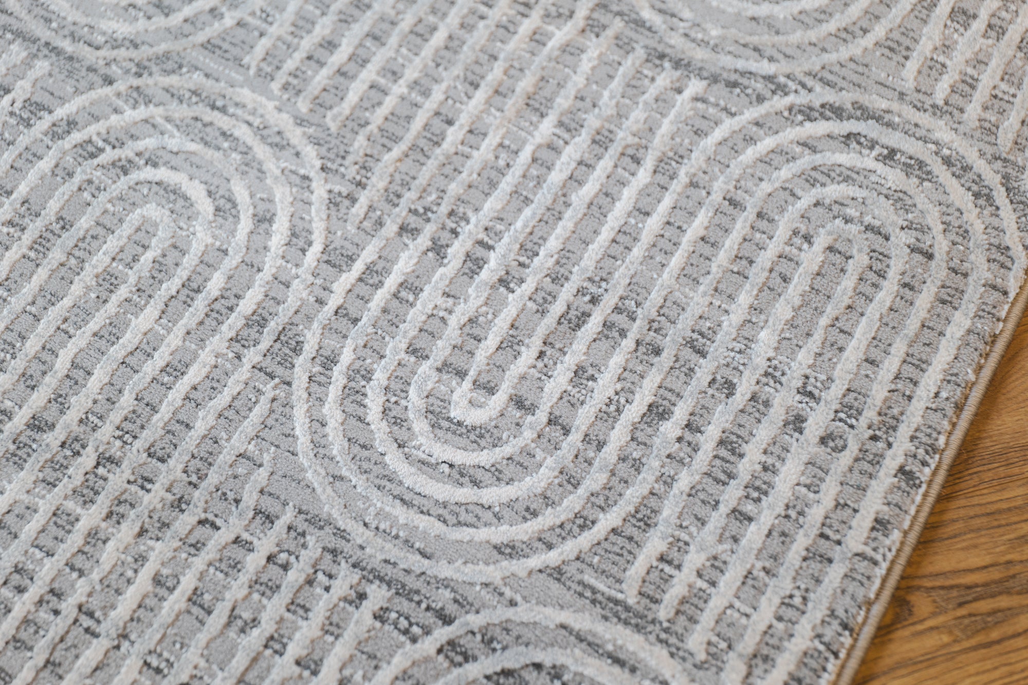 Deluxe modern arched grey beige floor rug