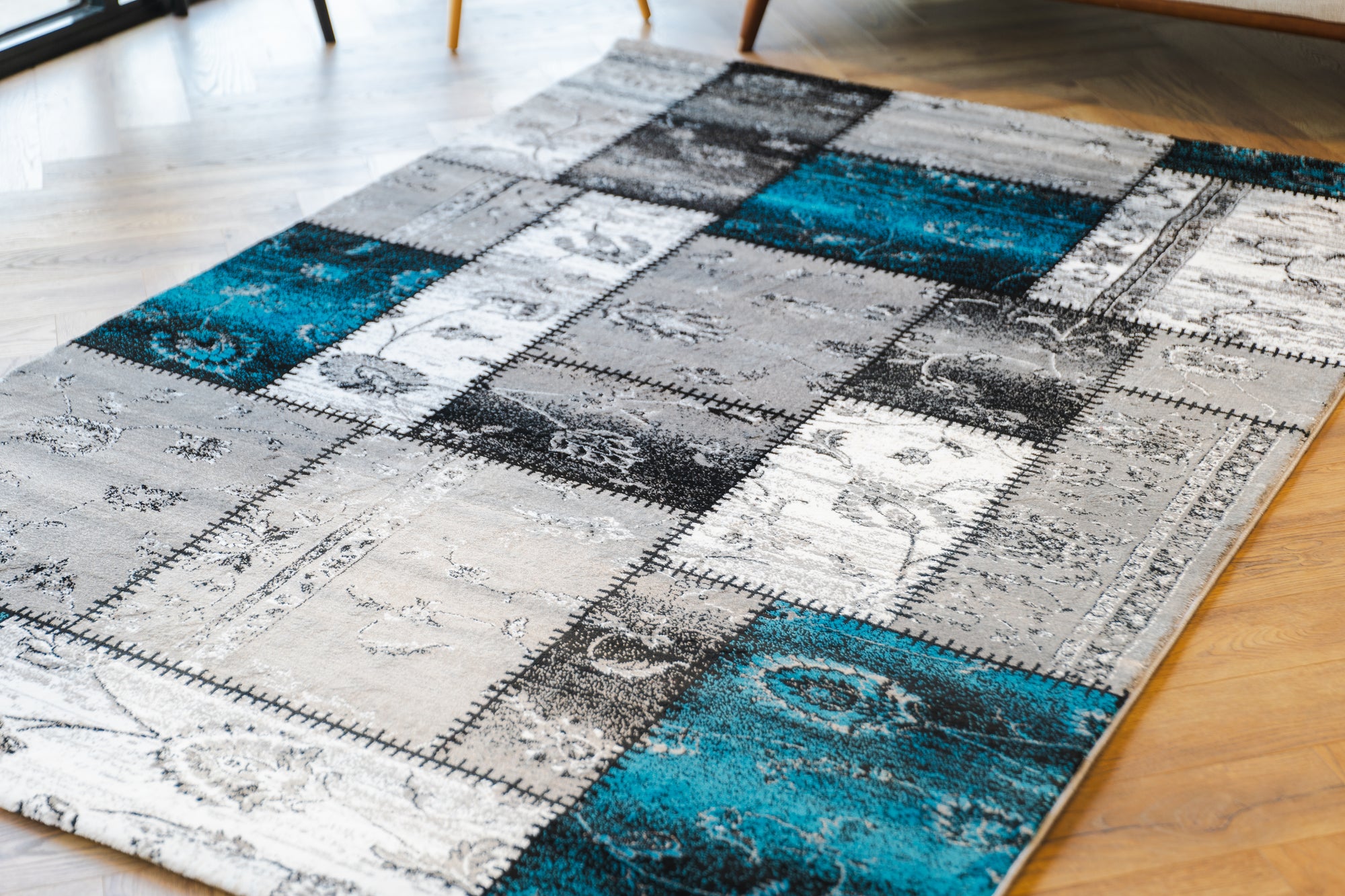 Istanbul 3011 patchworks grey blue rug