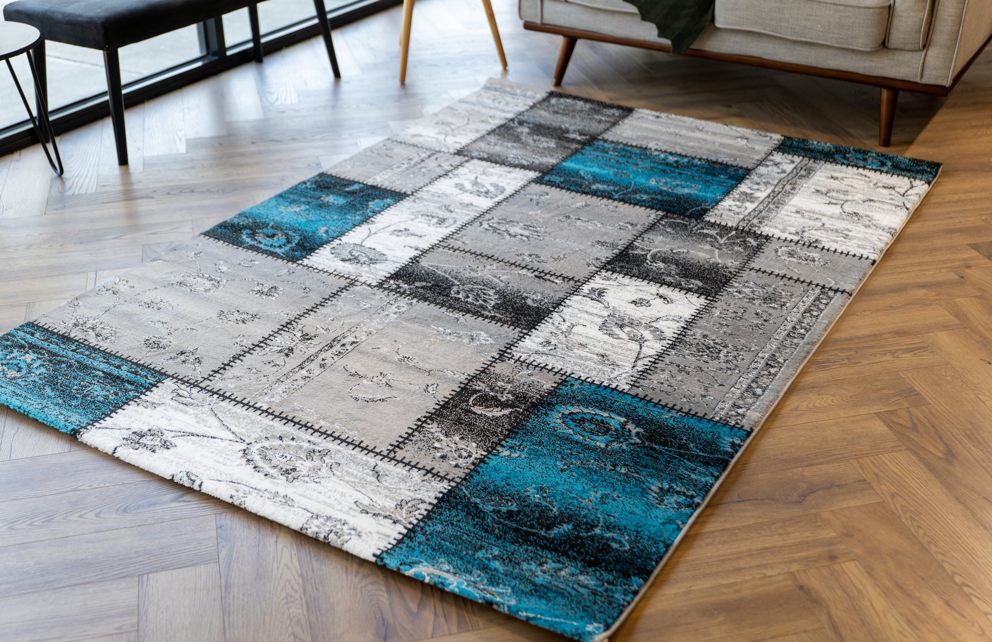 Istanbul 3011 patchworks grey blue rug