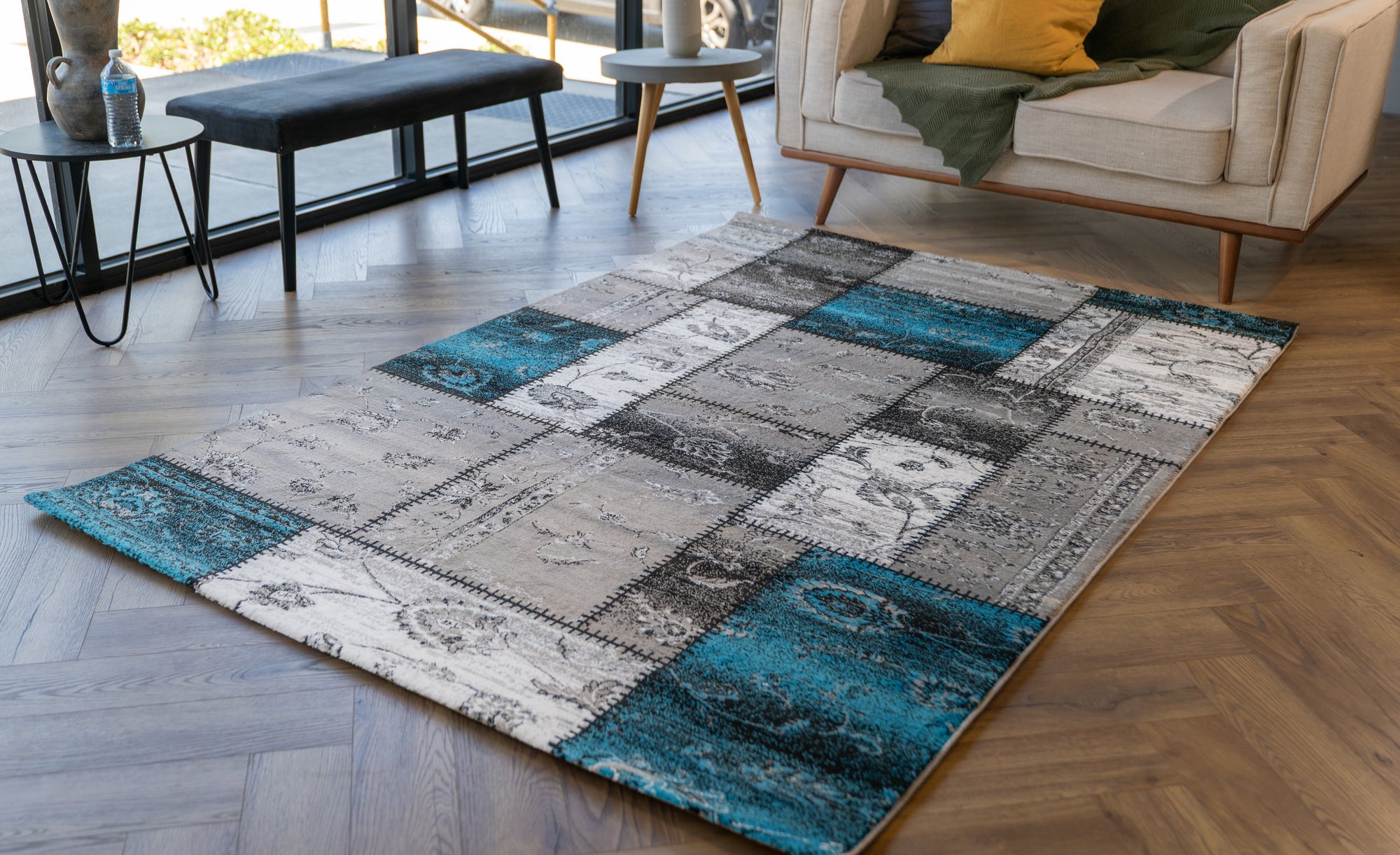 Istanbul 3011 patchworks grey blue rug