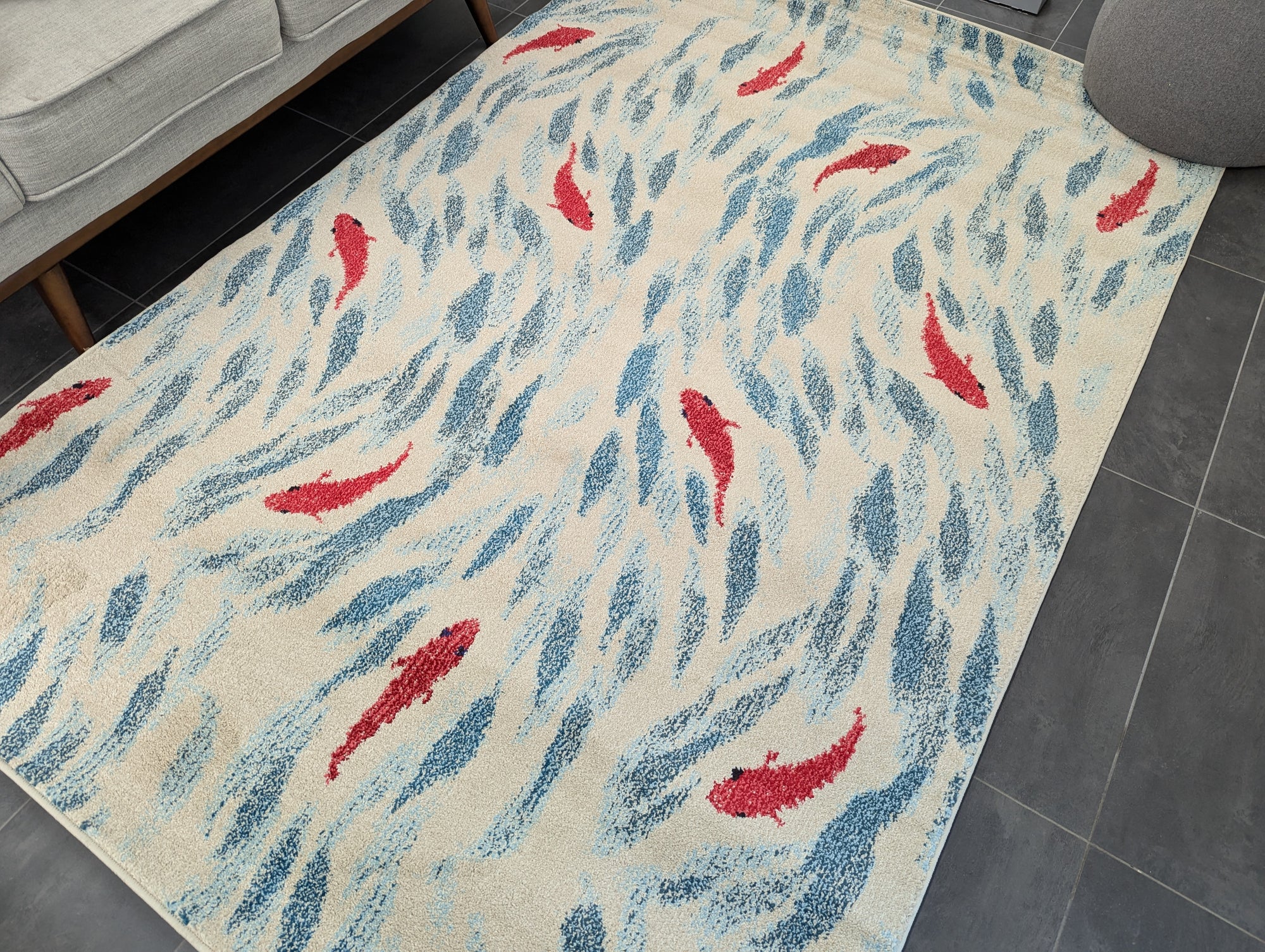 Fruzan Red Koi and Blue fish Waves 160 x 245 cm