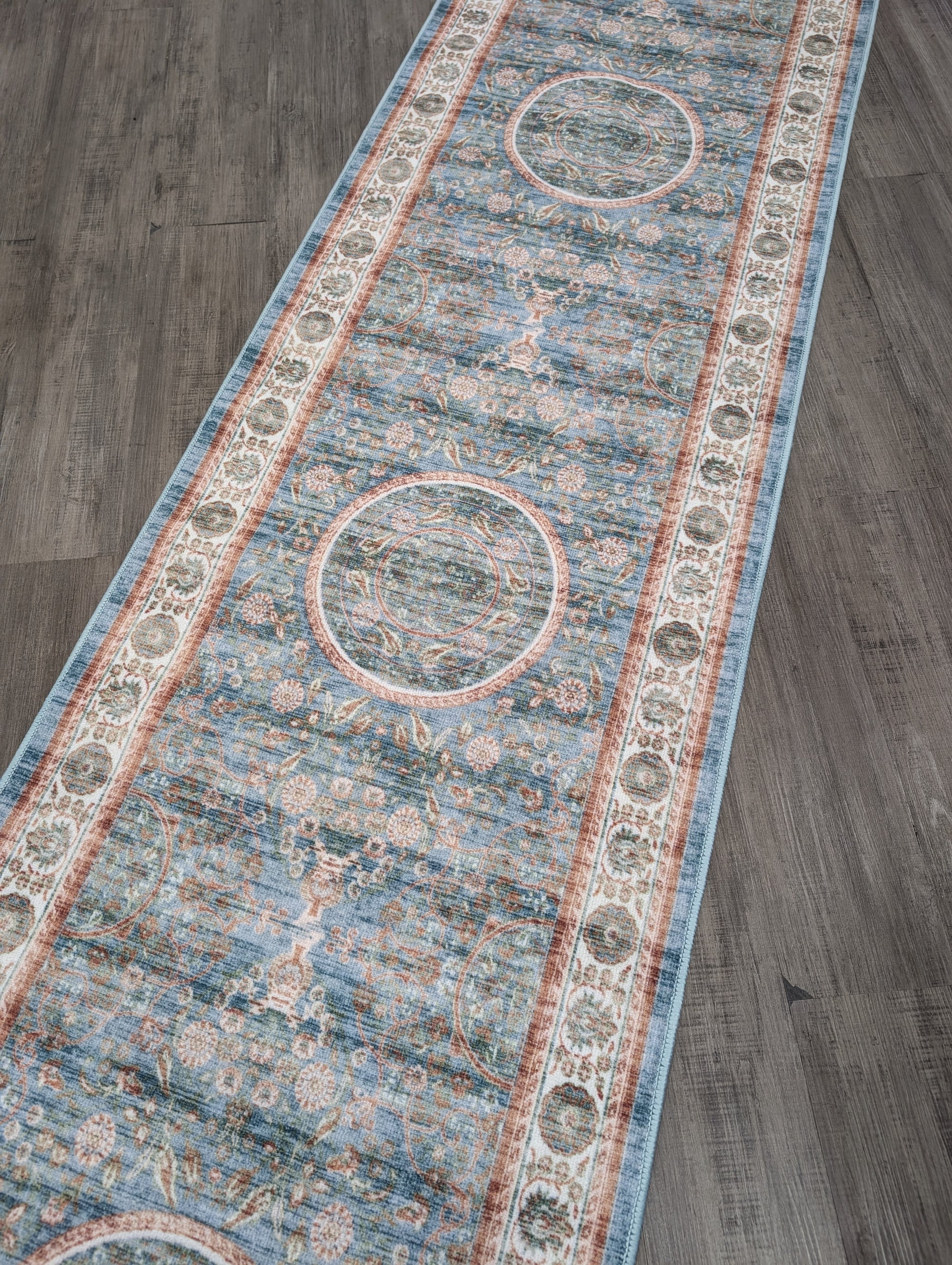 Gabe medallion blue transitional hallway runner 80cm Wide