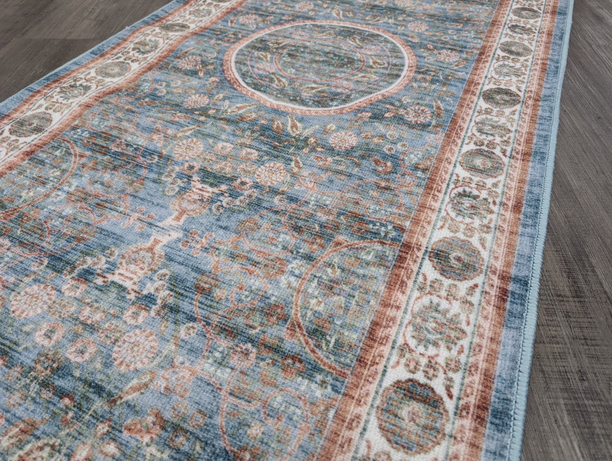 Gabe medallion blue transitional hallway runner 80cm Wide