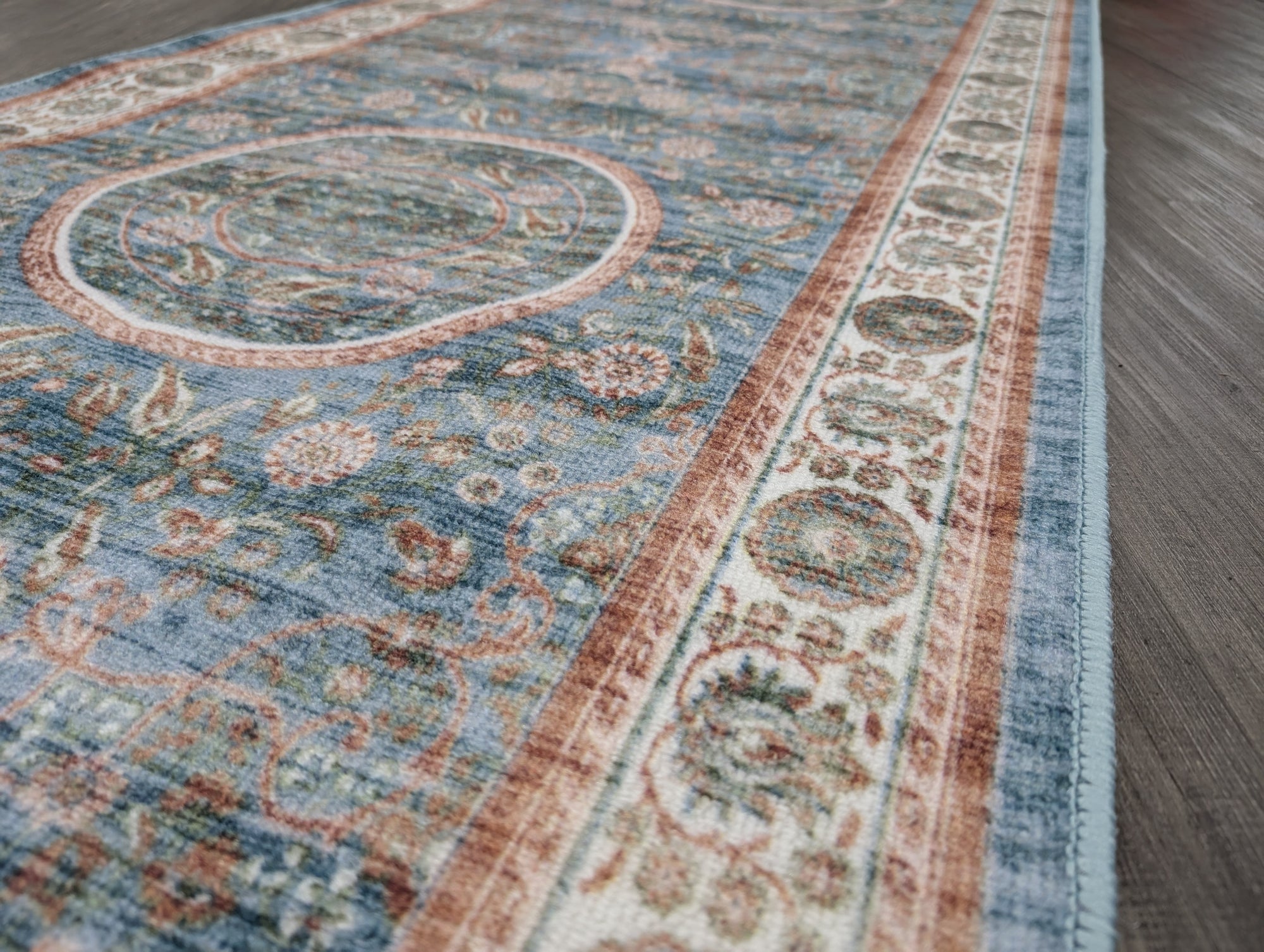 Gabe medallion blue transitional hallway runner 80cm Wide