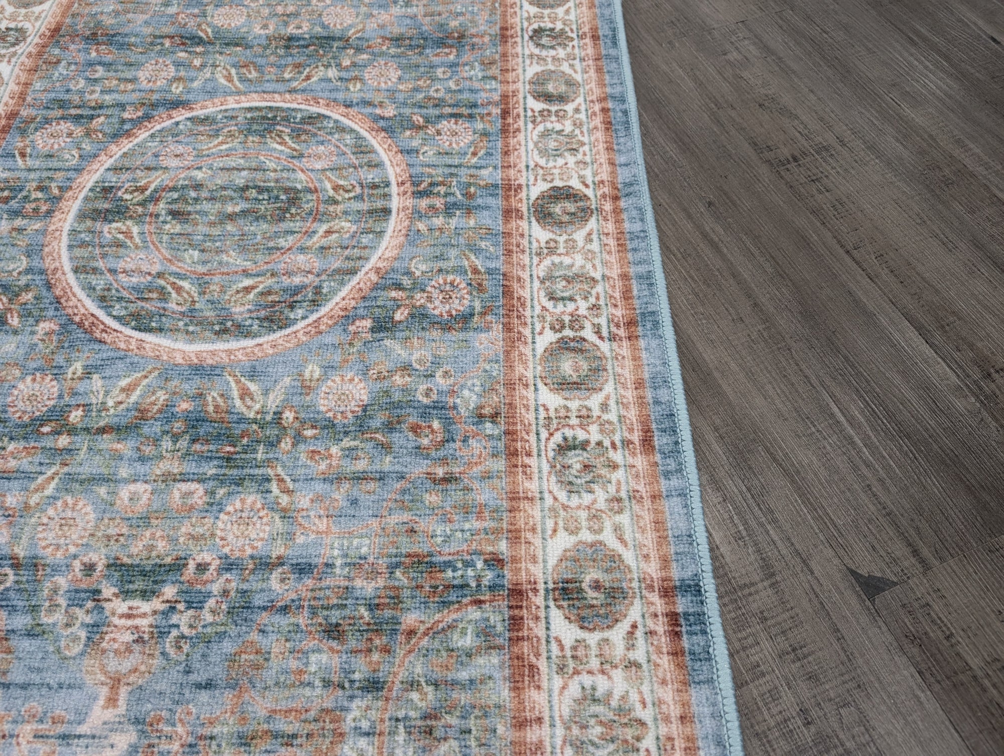 Gabe medallion blue transitional hallway runner 80cm Wide