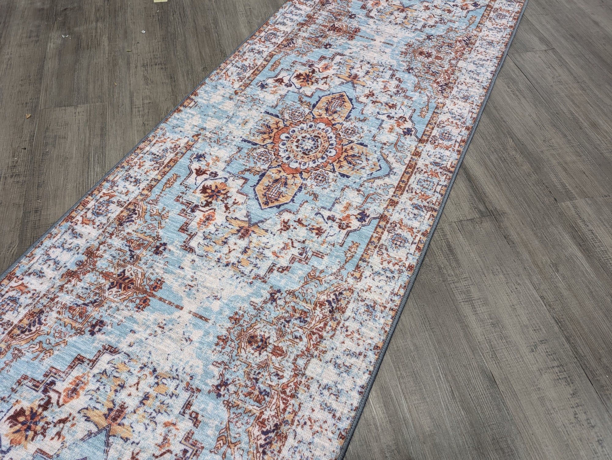 Gabe medallion blue multi transitional hallway runner 80cm Wide