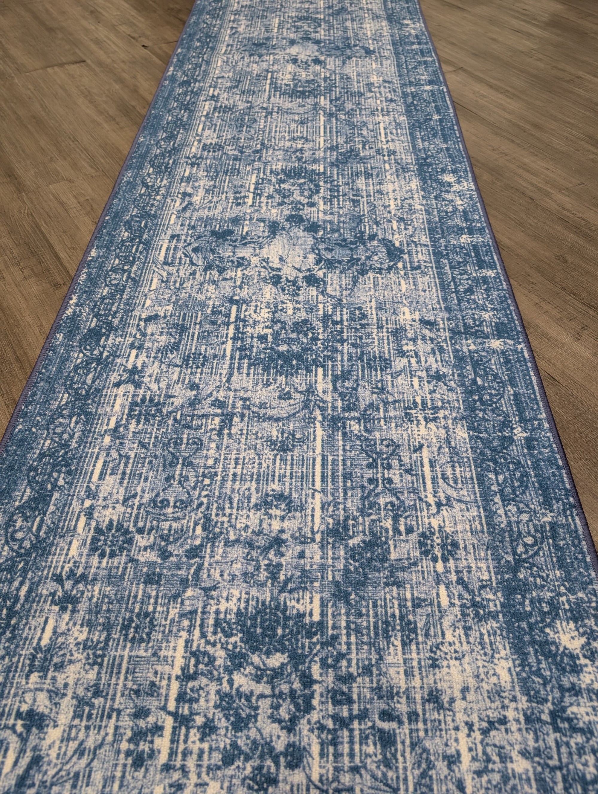 Gabe medallion blue floral transitional hallway runner 80cm Wide