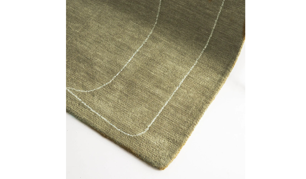 Isla Moss Green Line Art Wool Rug
