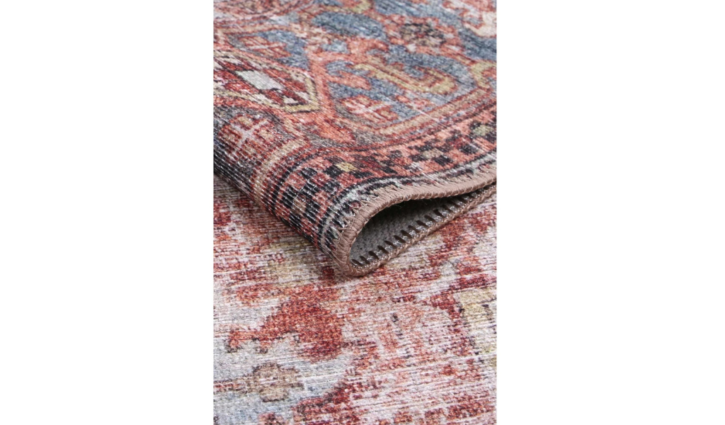 Vivien Red Blue Distressed Medallion Rug