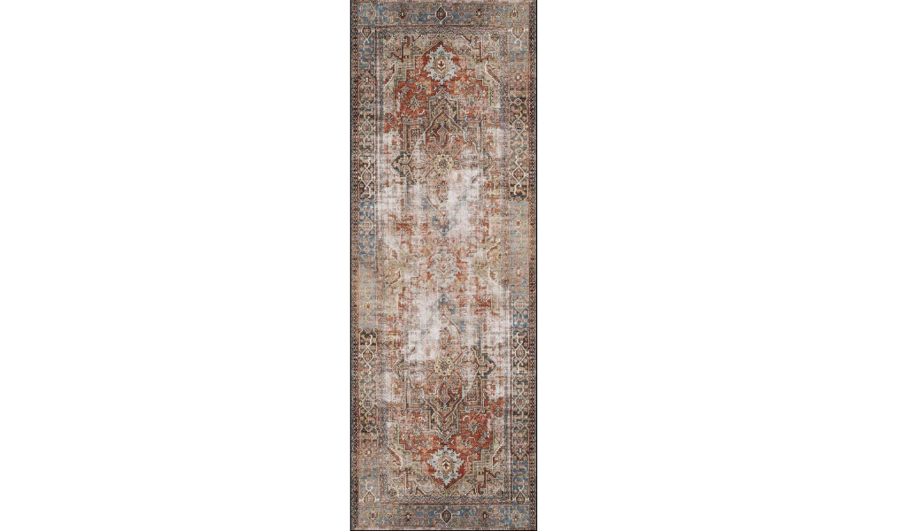 Vivien Red Blue Distressed Medallion Rug