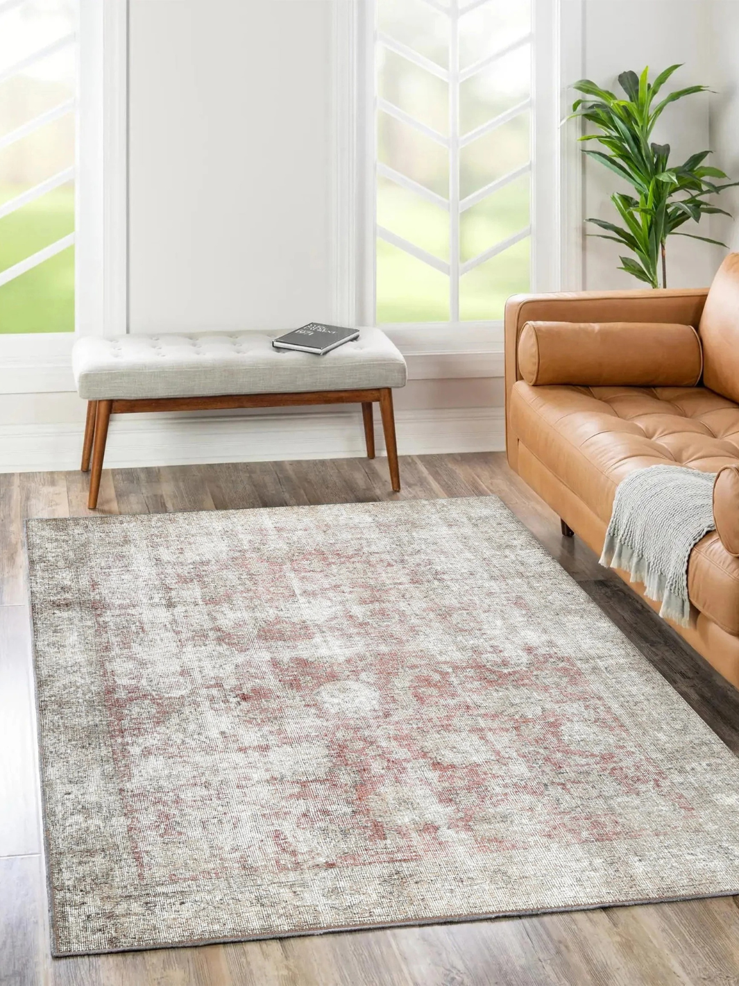 Vivien Natural Red Distressed Transitional Rug