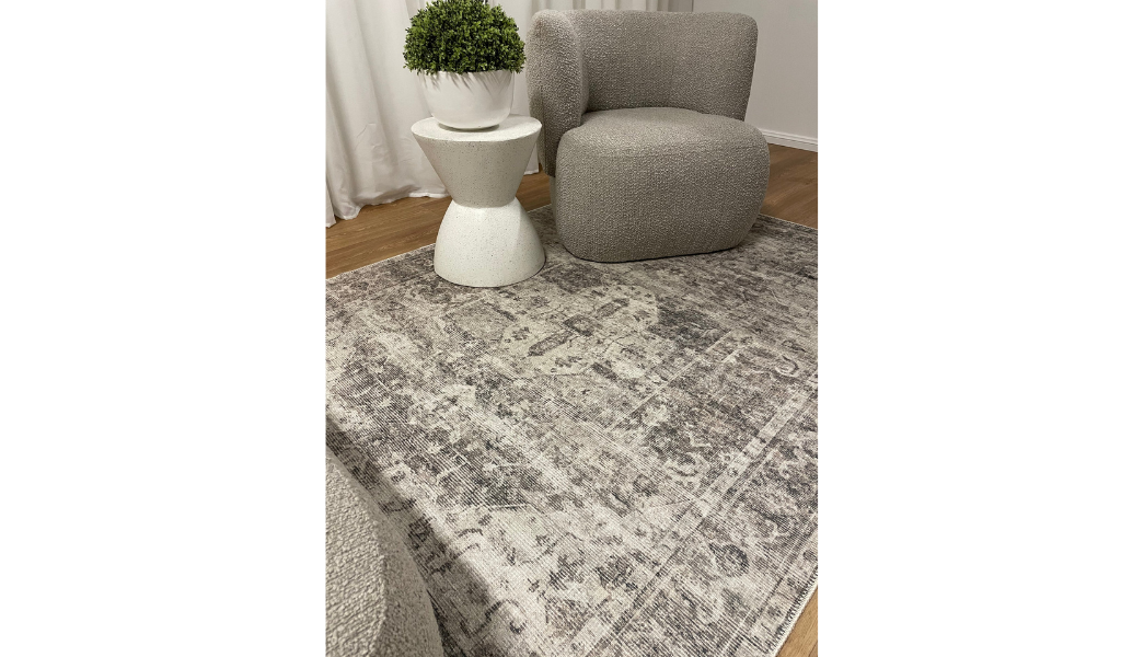 Vivien Grey Medallion Bordered Rug