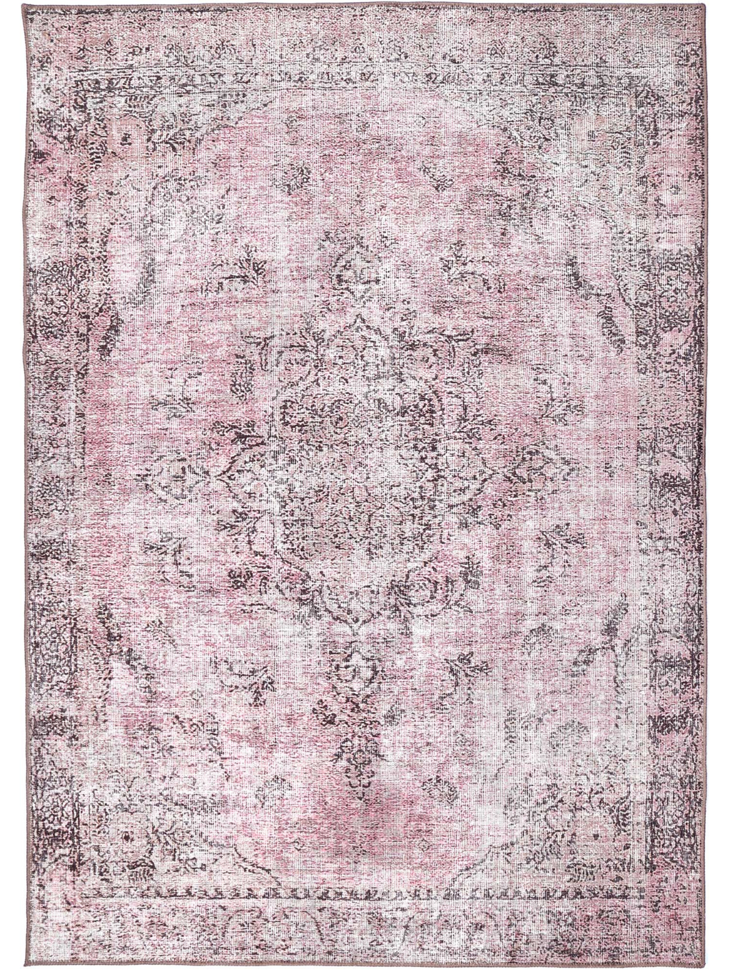 Vivien Pink and Black Distressed Medallion Rug