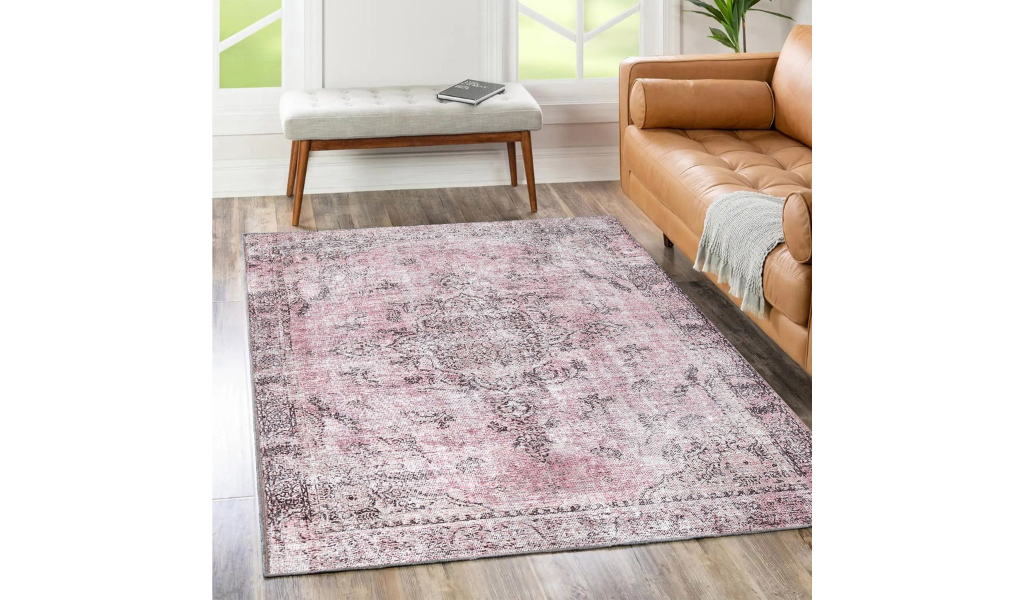 Vivien Pink and Black Distressed Medallion Rug