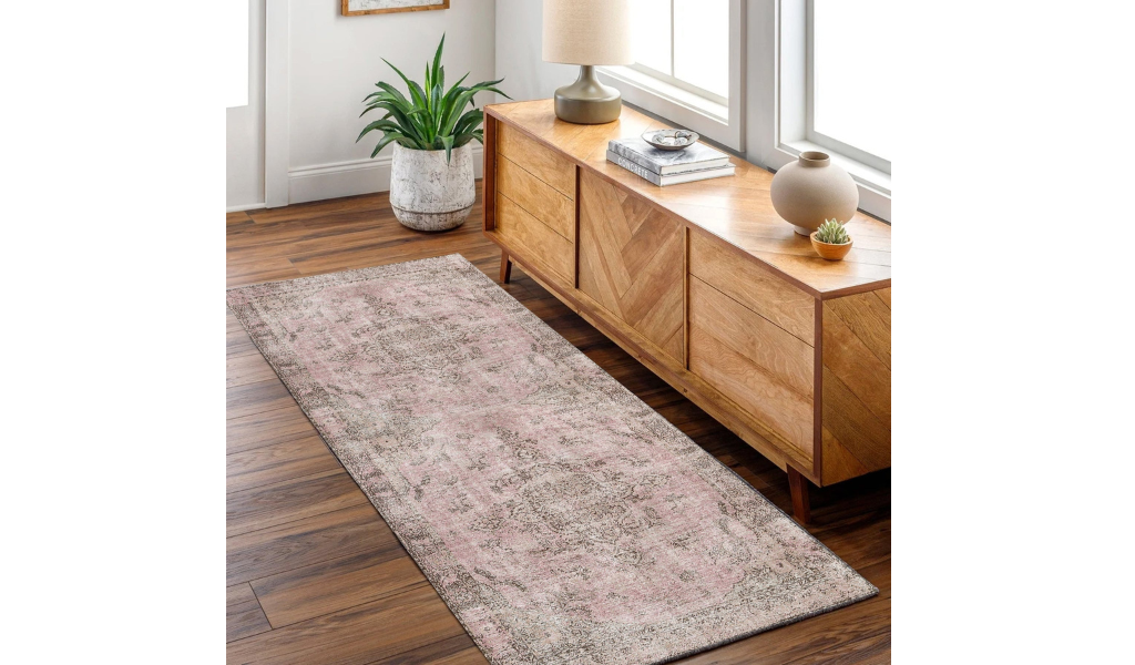 Vivien Pink and Black Distressed Medallion Rug