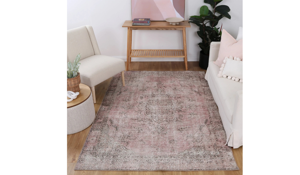 Vivien Pink and Black Distressed Medallion Rug