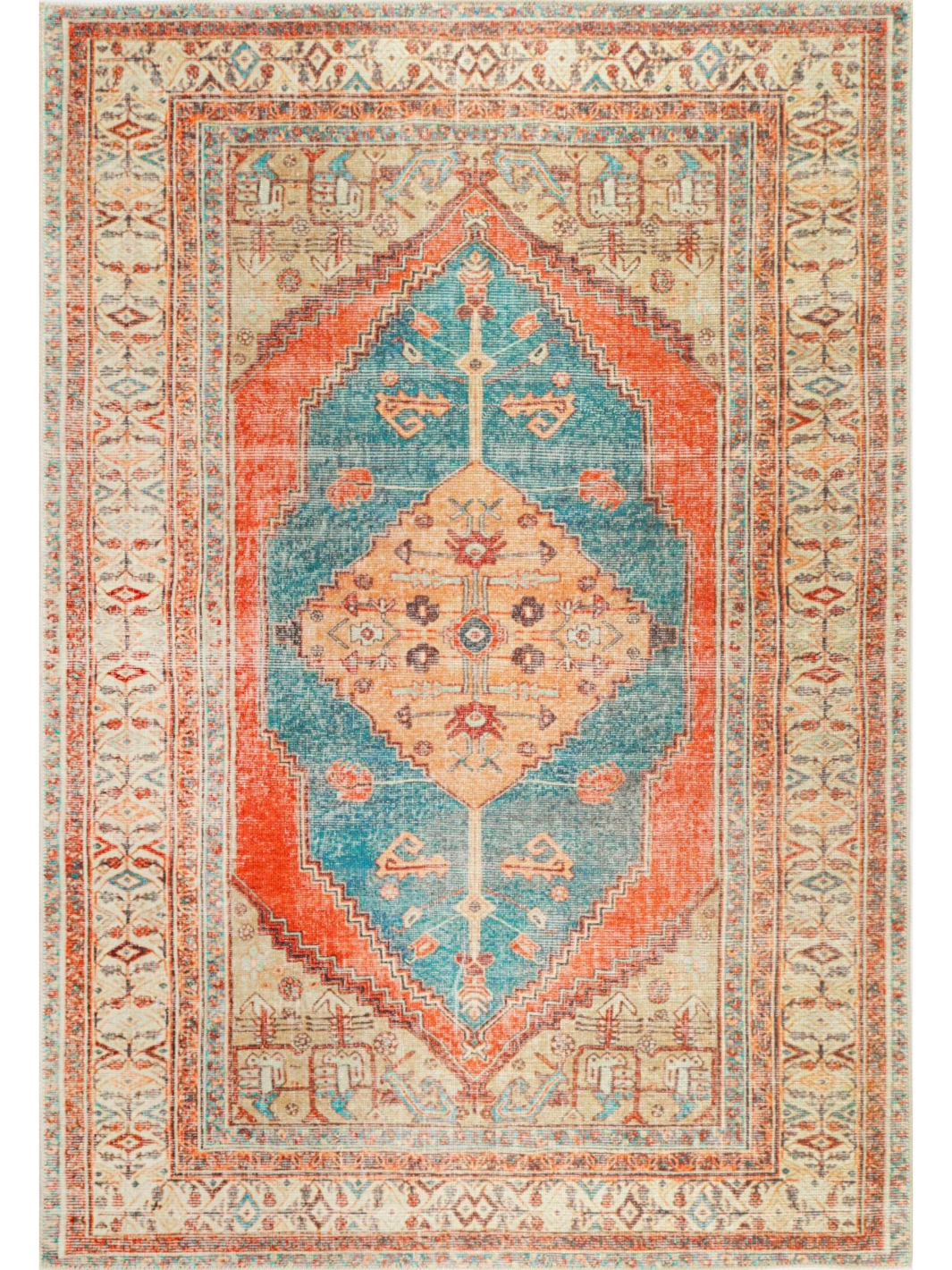 Vivien Blue Orange Medallion Bordered Rug