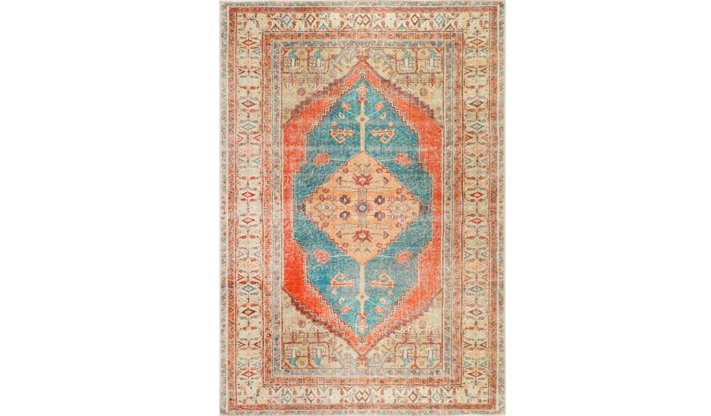 Vivien Blue Orange Medallion Bordered Rug
