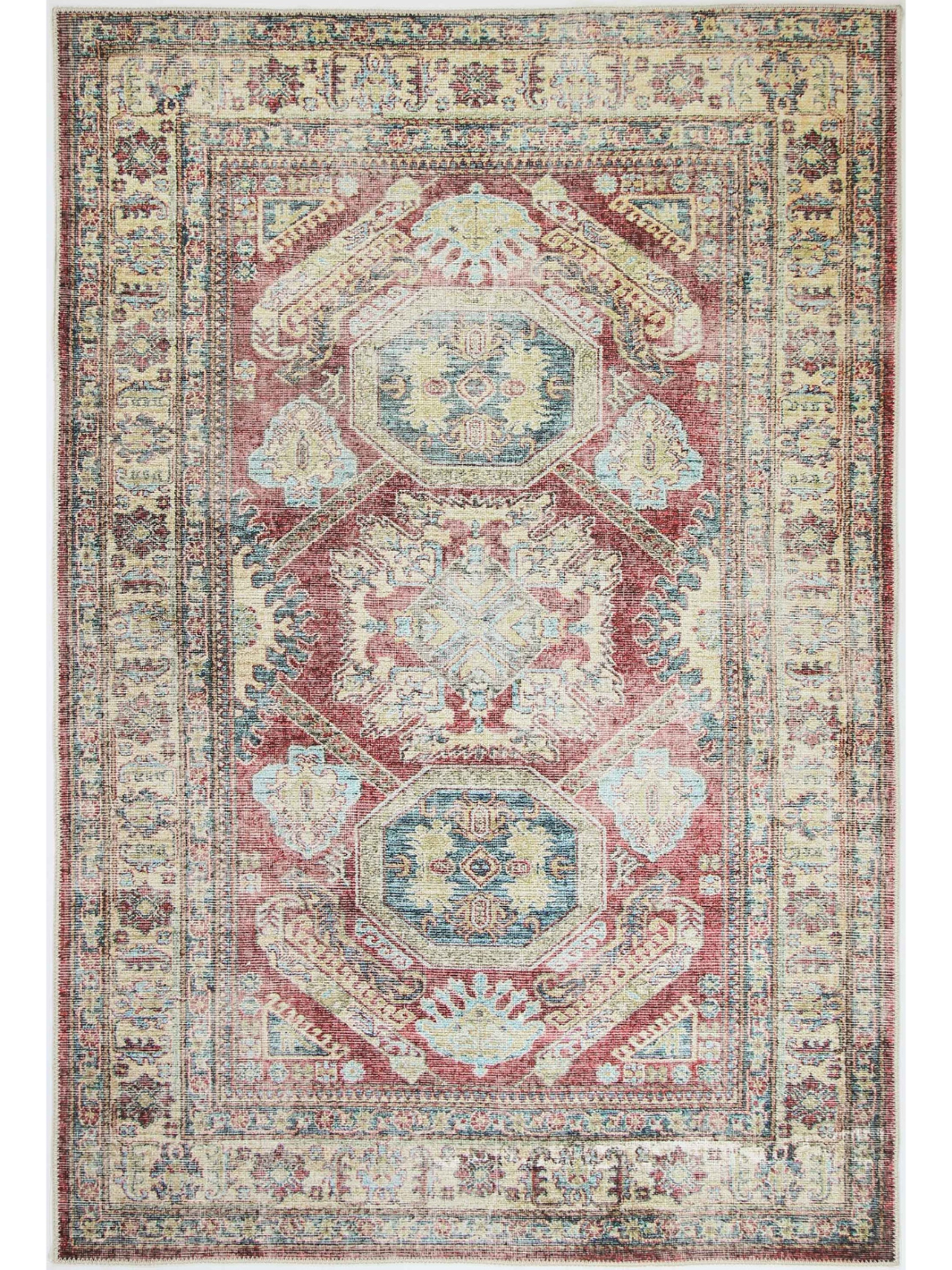 Vivien Deep Red Medallion Bordered Rug